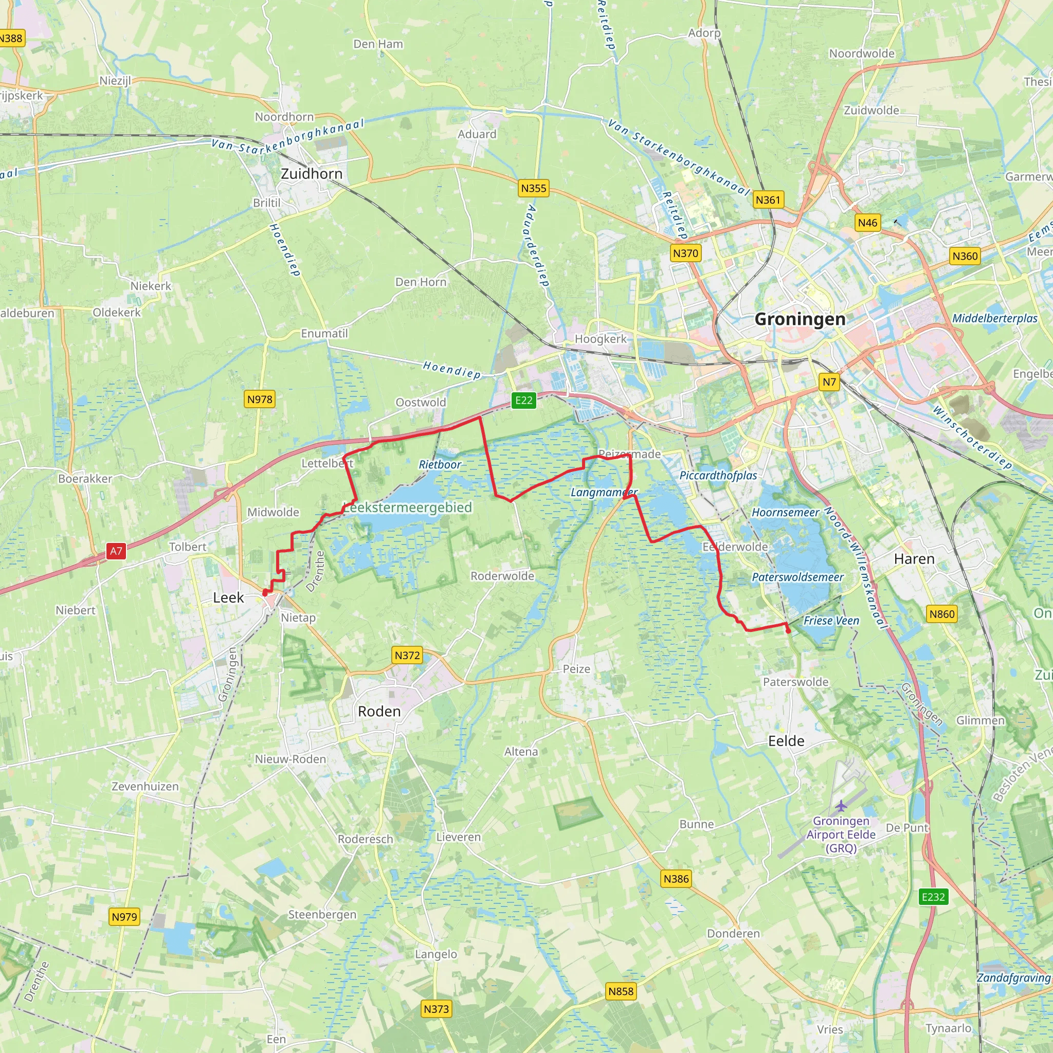 Centrum to Noordwijk via Roderwolderdijk and Groningerweg mobile static map