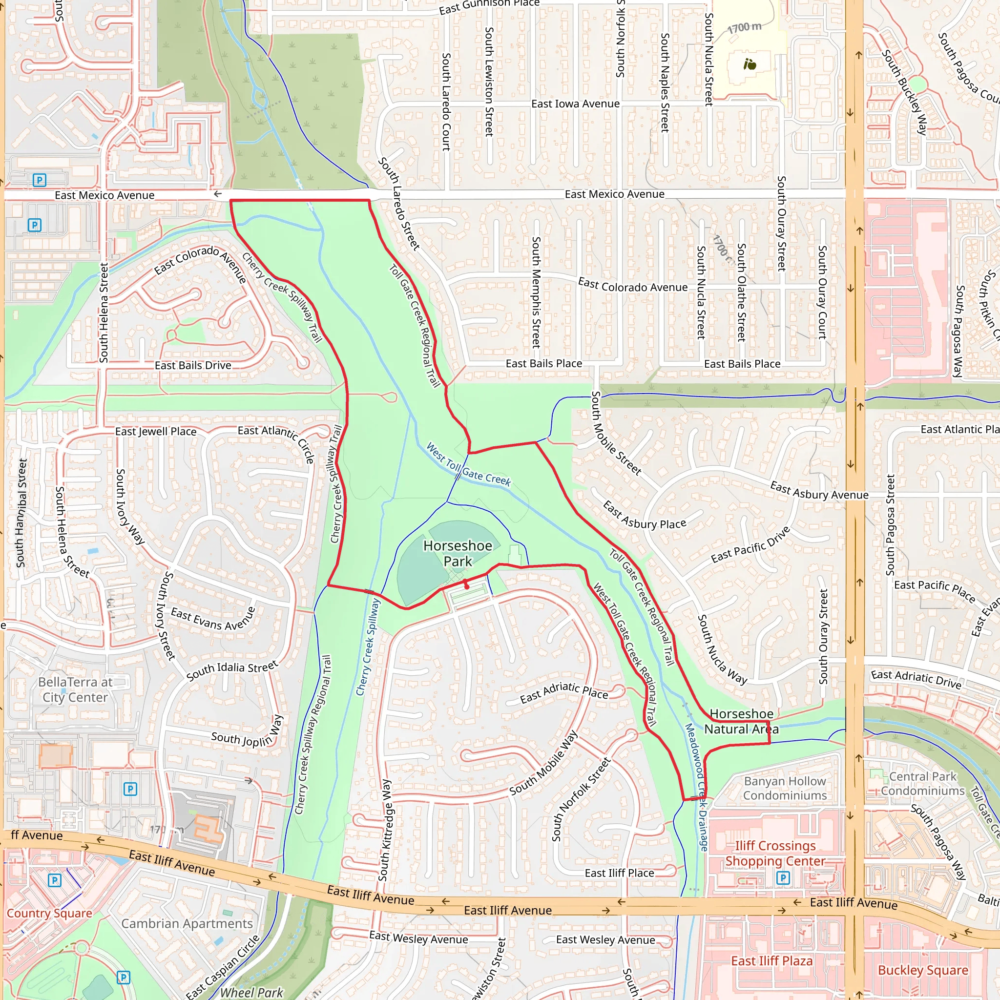 Toll Gate Creek Regional and Cherry Creek Spillway Loop Trail mobile static map