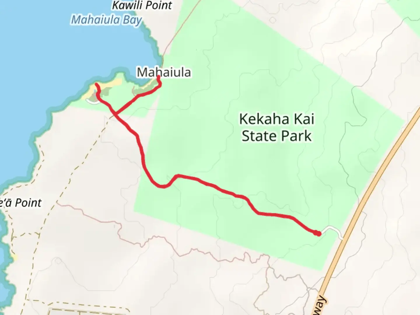 An image depicting the trail Mahaiula Beach Walk and its surrounding area.