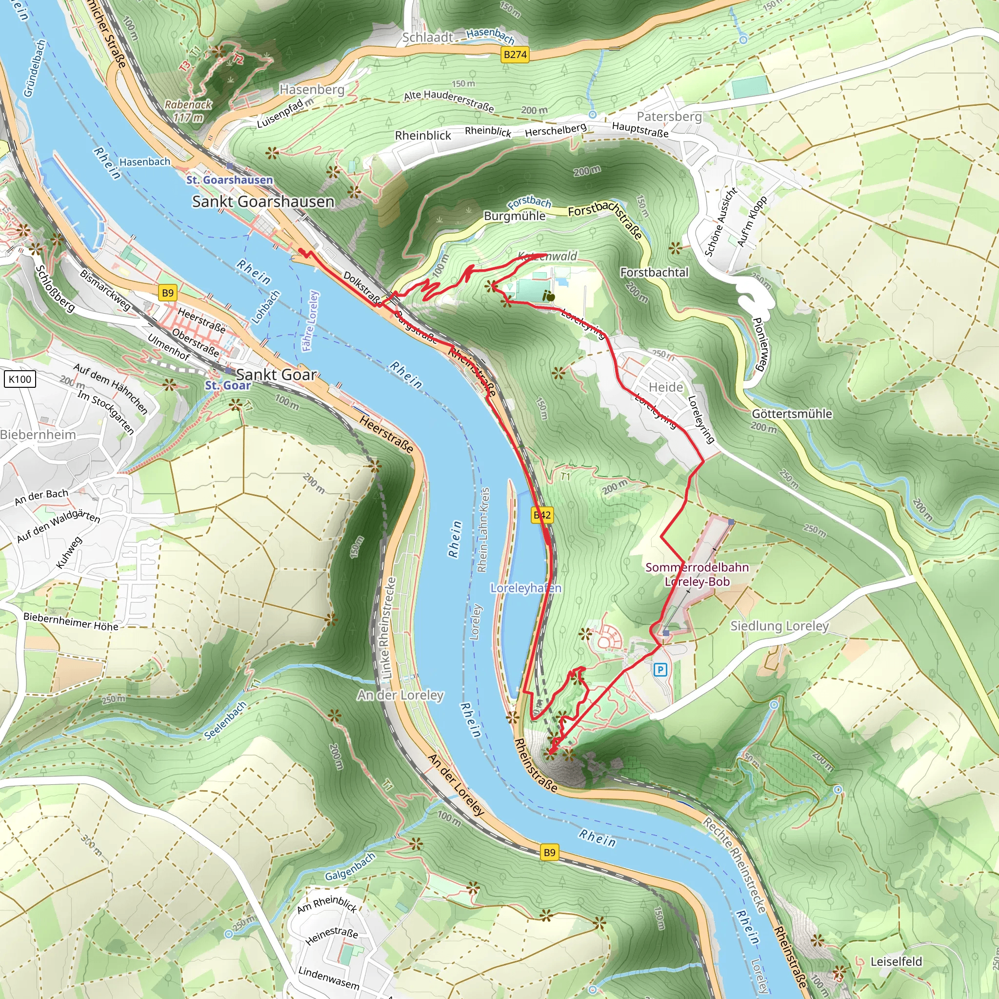 Rhine and Loreley via Rheinsteig mobile static map