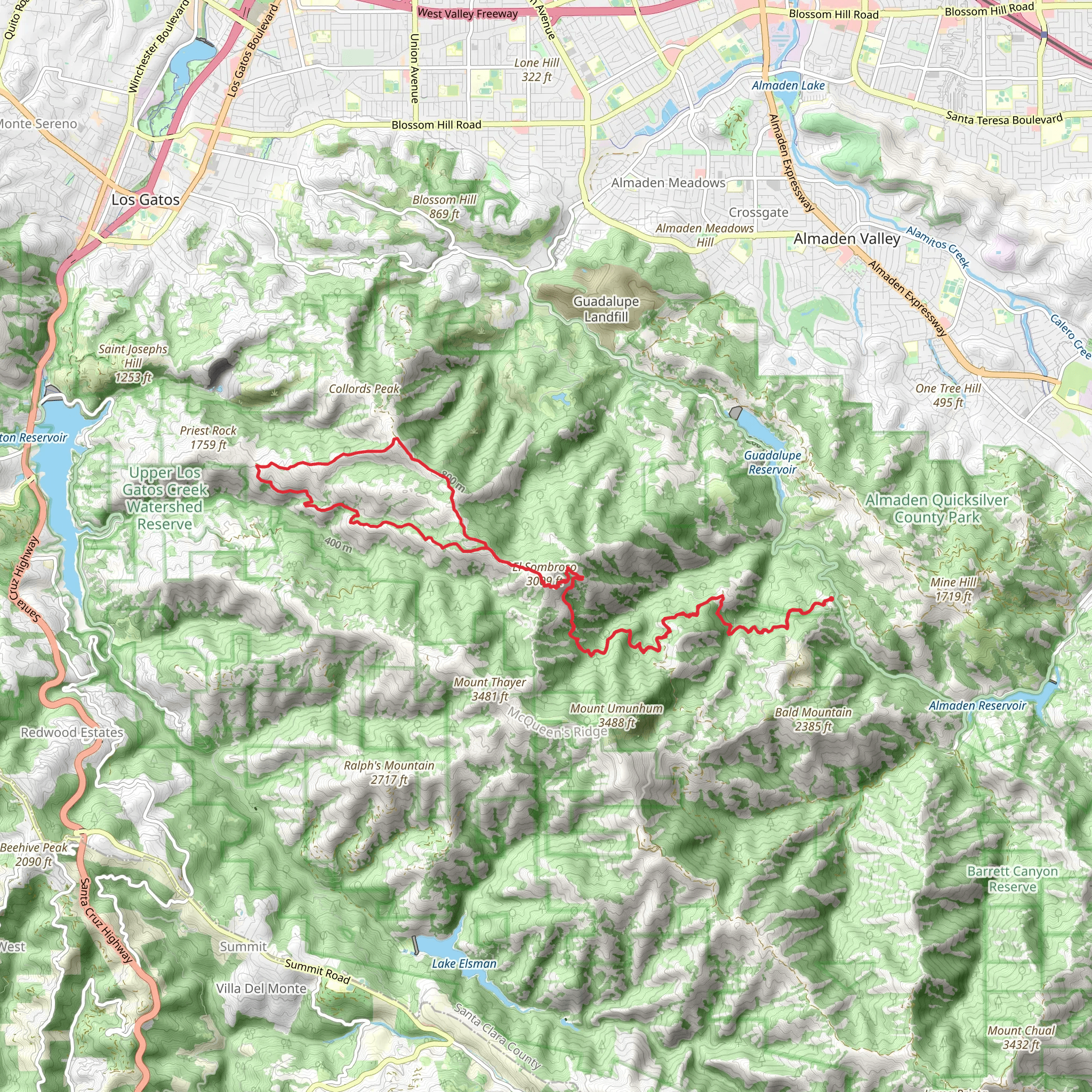 Limekiln Trail, Kennedy Trail Loop Mt El Sombroso and Woods Trail mobile static map