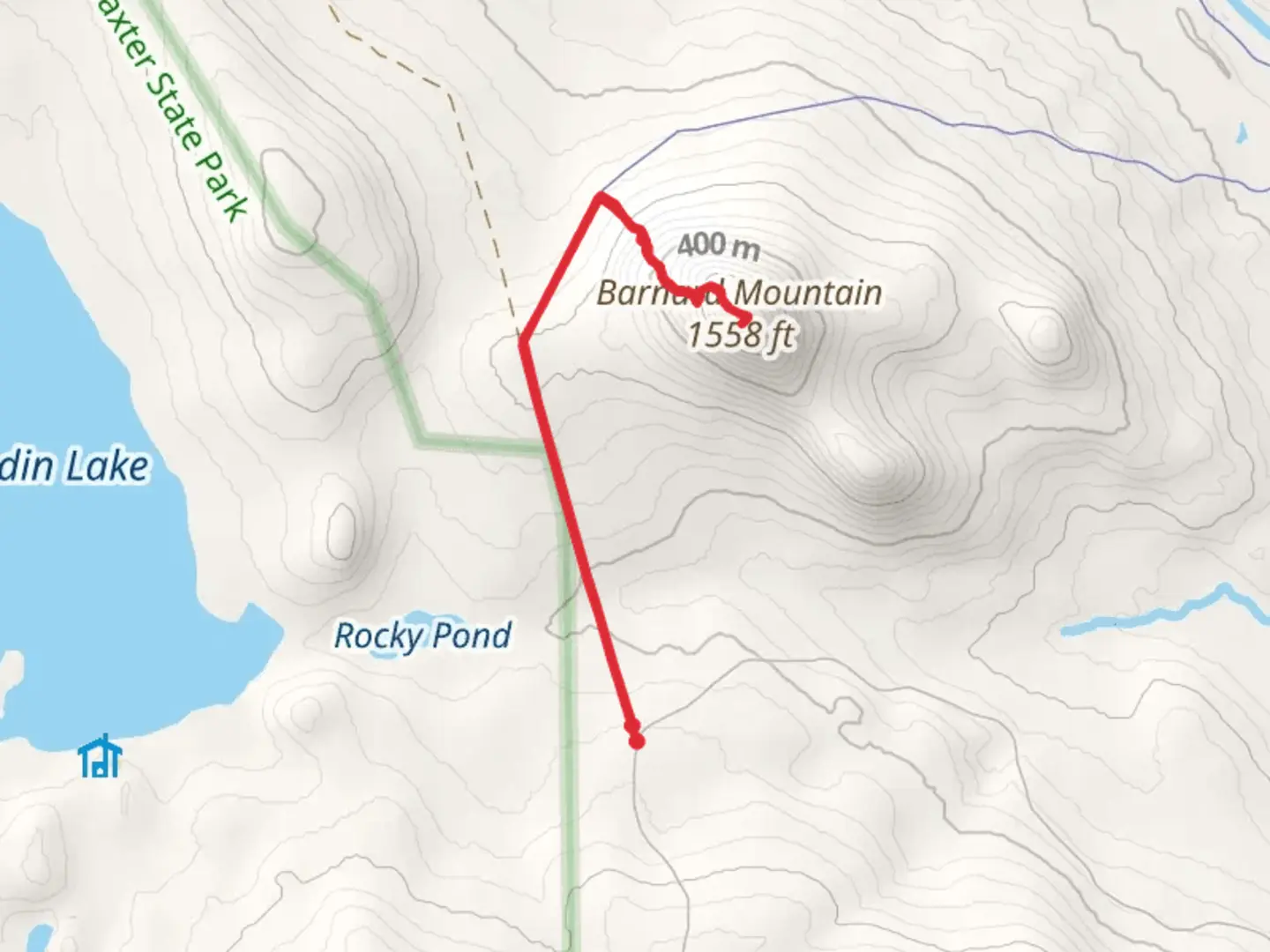 An image depicting the trail Barnard Mountain from Katahdin Loop Roadck and its surrounding area.