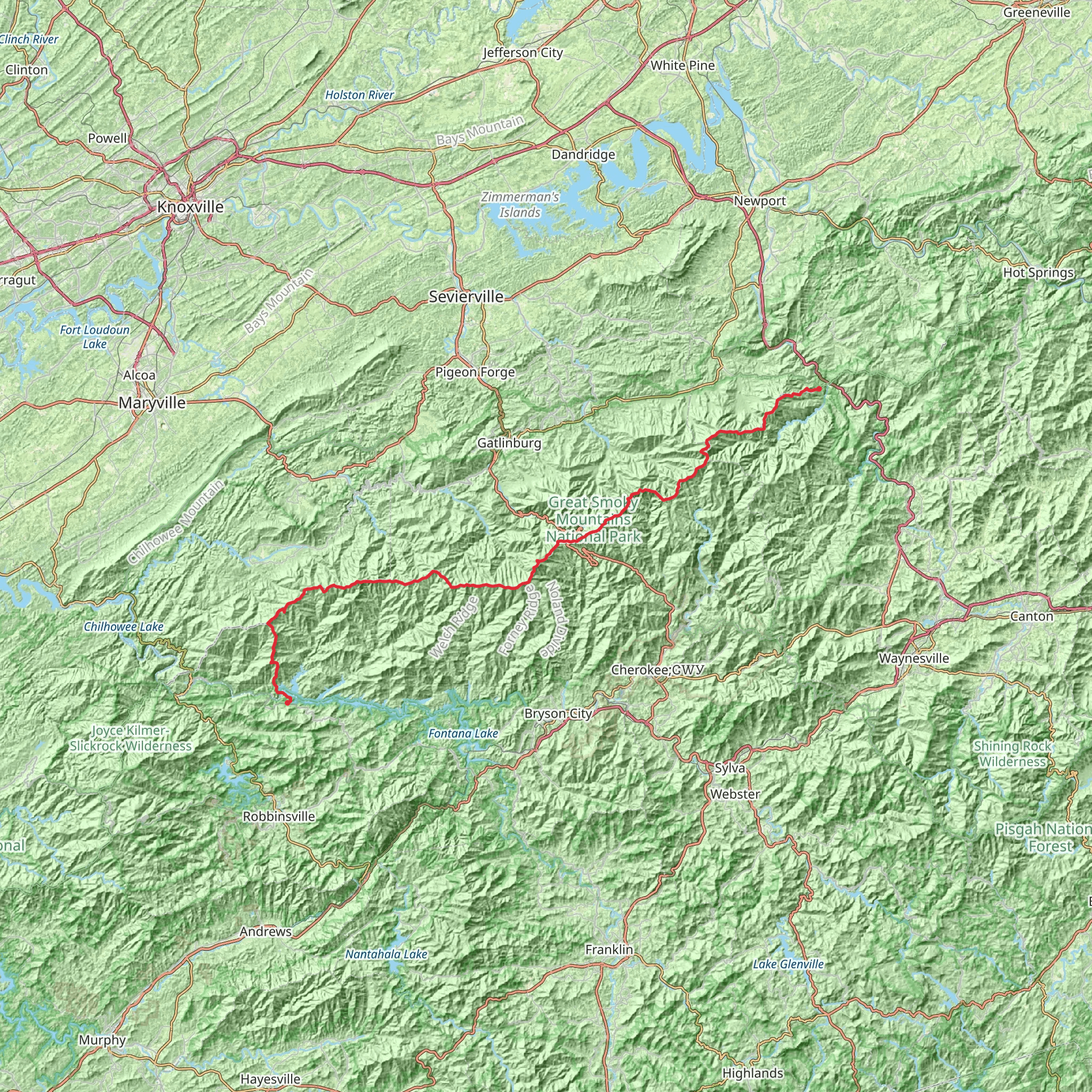 Appalachian Trail Section Hike - Great Smoky Mountains National Park mobile static map