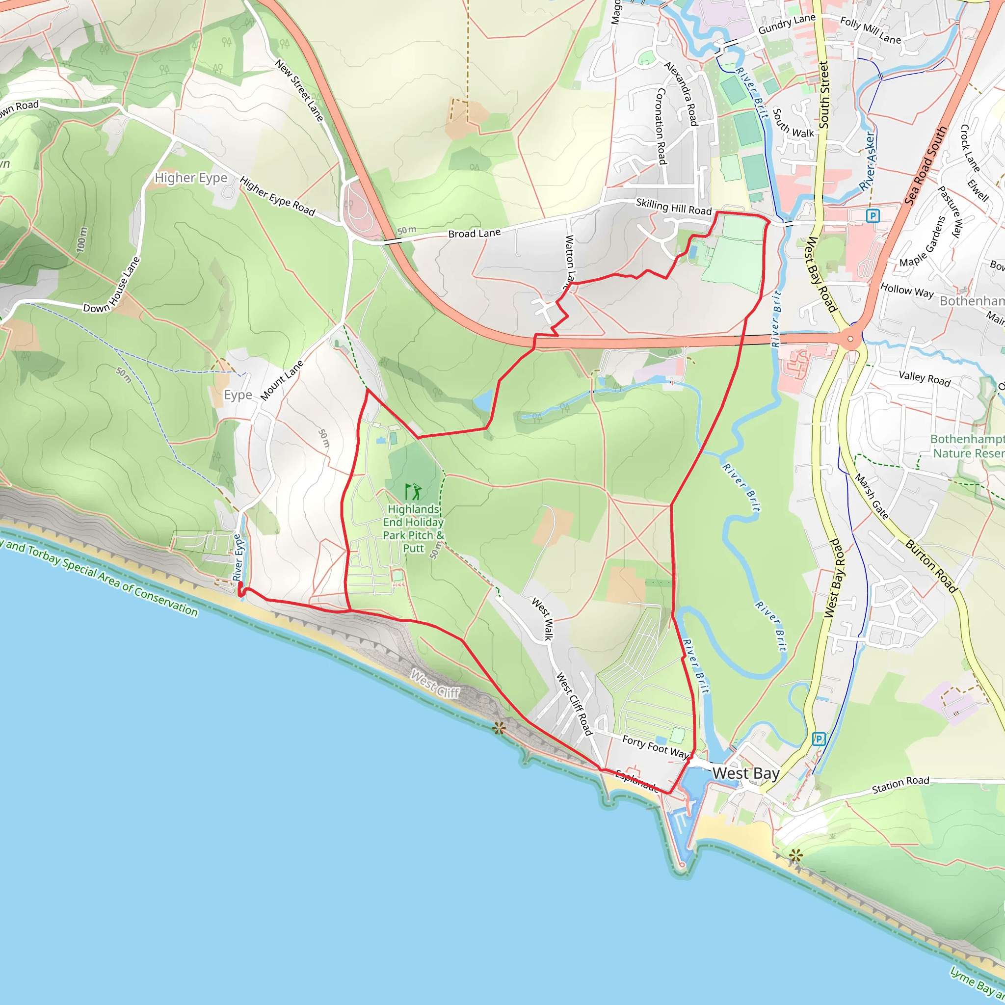Highlands End to Bridport Circular Walk mobile static map