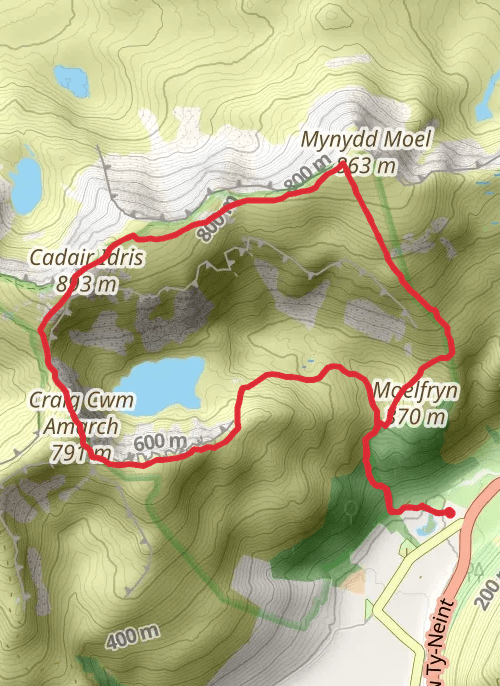 Hike on Cadair Idris from Minffordd mobile static map