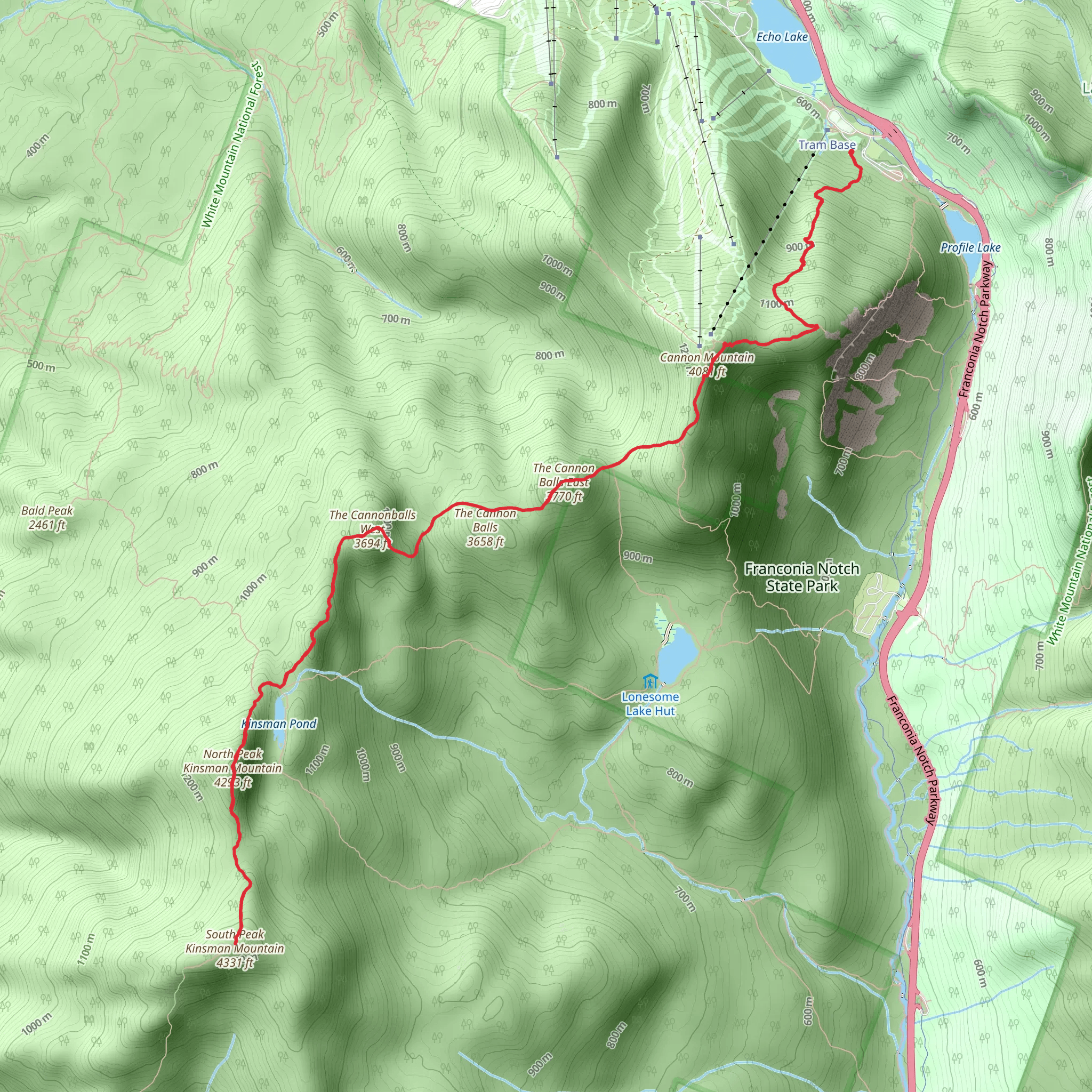 South Peak Kinsman Mountain via Kinsman Ridge Trail mobile static map