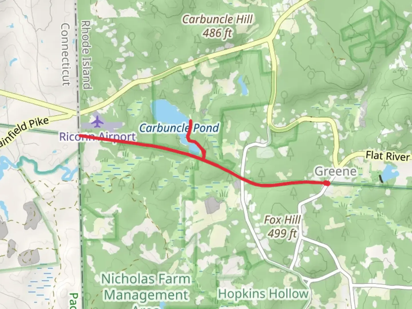 An image depicting the trail Carbuncle Pond via Trestle Trail and its surrounding area.