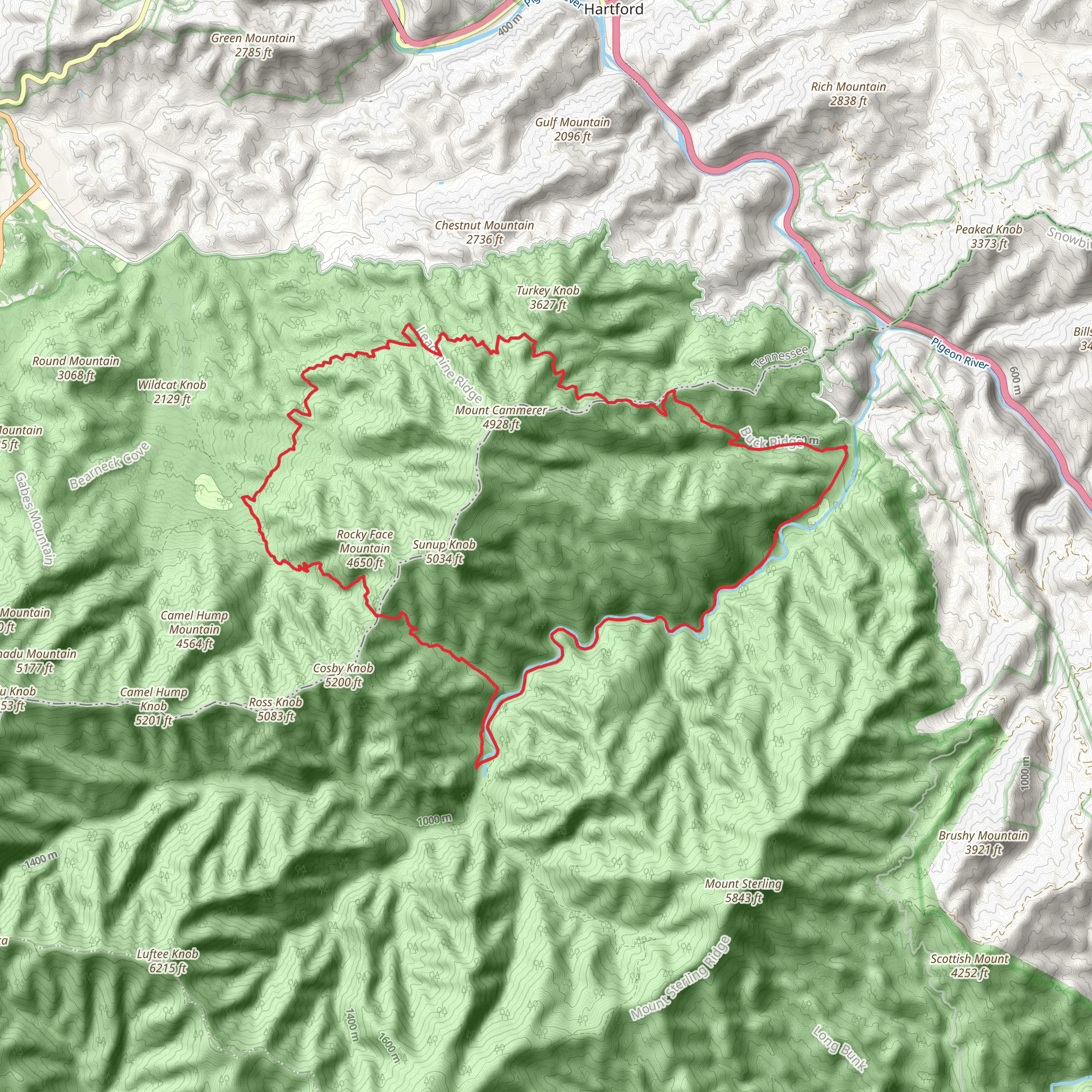 Chestnut Branch, Lower Mount Cammerer and Low Gap Loop Trail mobile static map