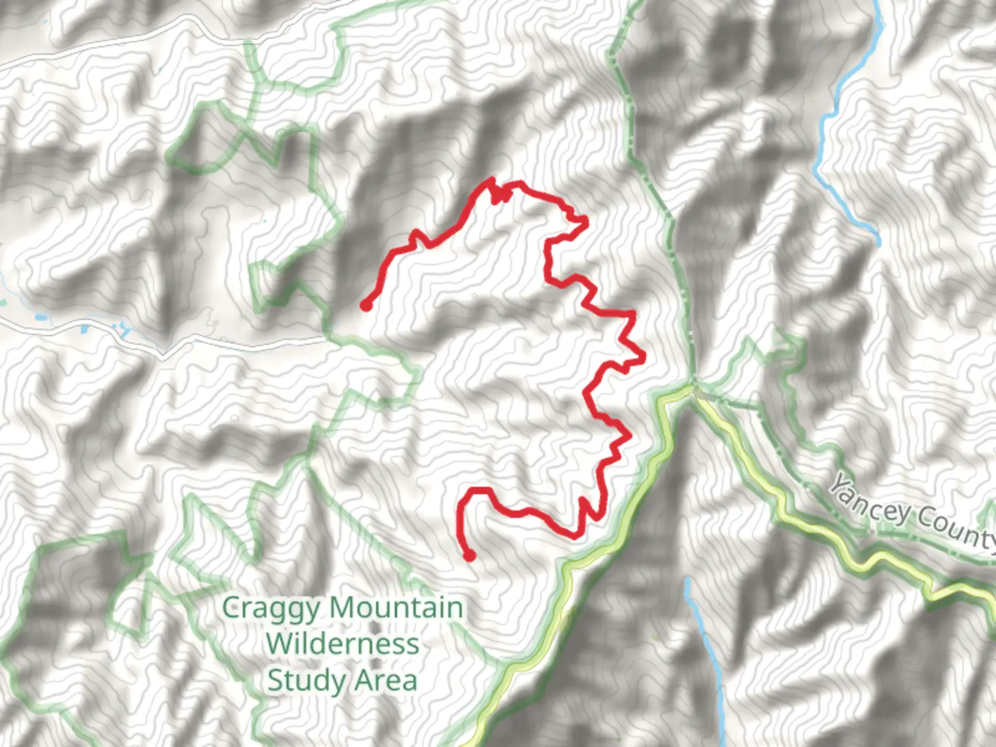 An image depicting the trail Big Ivy Road and Laurel Gap Trail and its surrounding area.