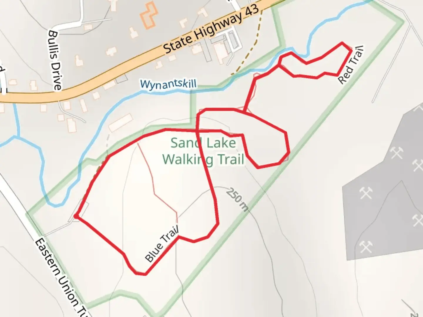 An image depicting the trail Wynants Kill - Sand Lake and its surrounding area.