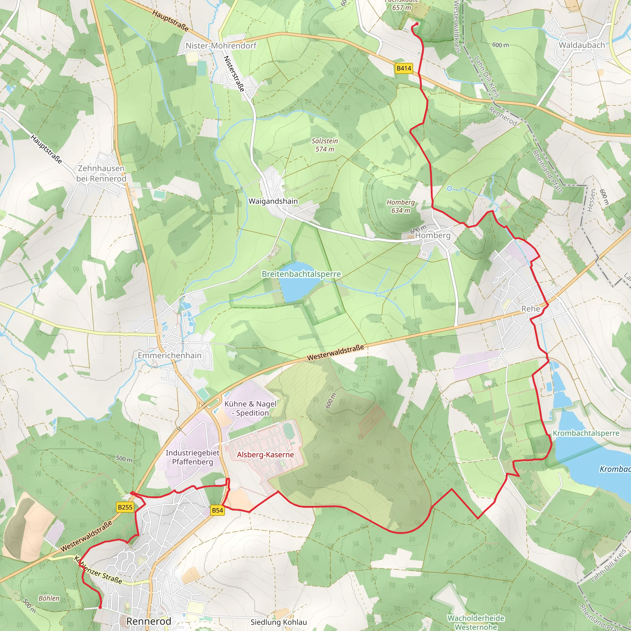 Gipfelkreuz Fuchskaute and Krombachstausee via R6 mobile static map