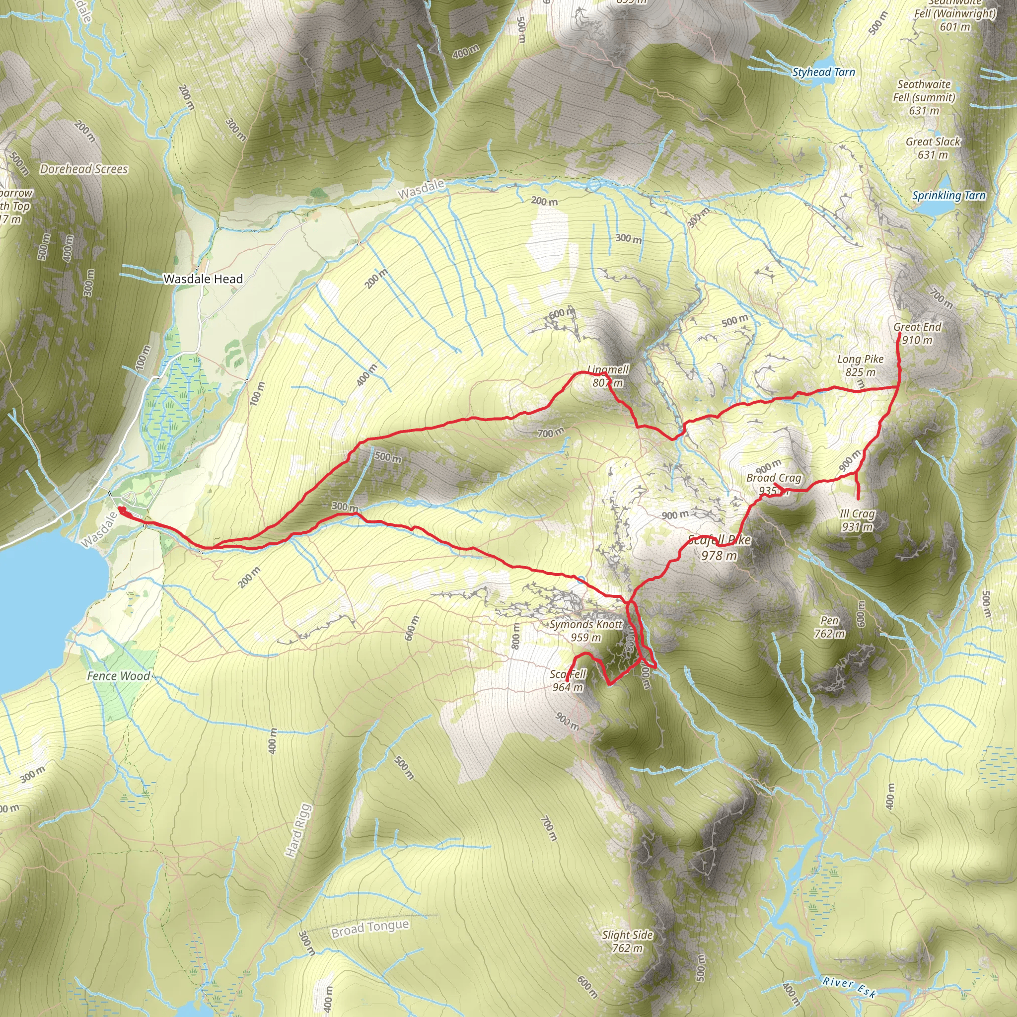 Lingmell, Great End, Broad Crag and Scaffel Pike Loop mobile static map