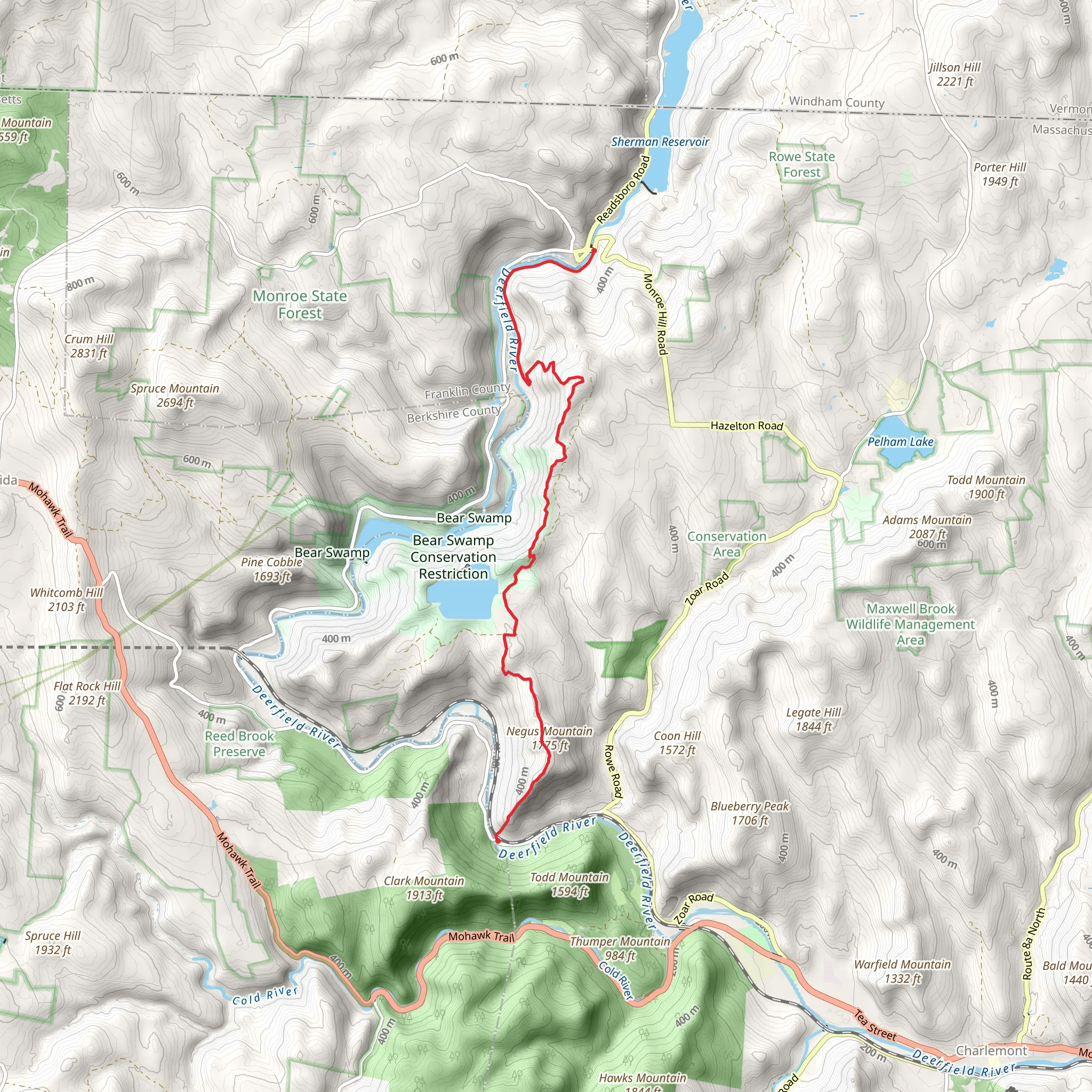 Negus Mountain and Monroe Bridge mobile static map