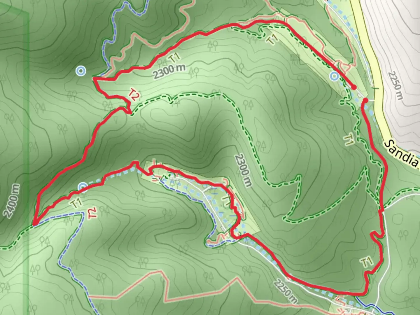 An image depicting the trail Sulphur Canyon Trail, Faulty Trail and Acequia Trail Loop and its surrounding area.
