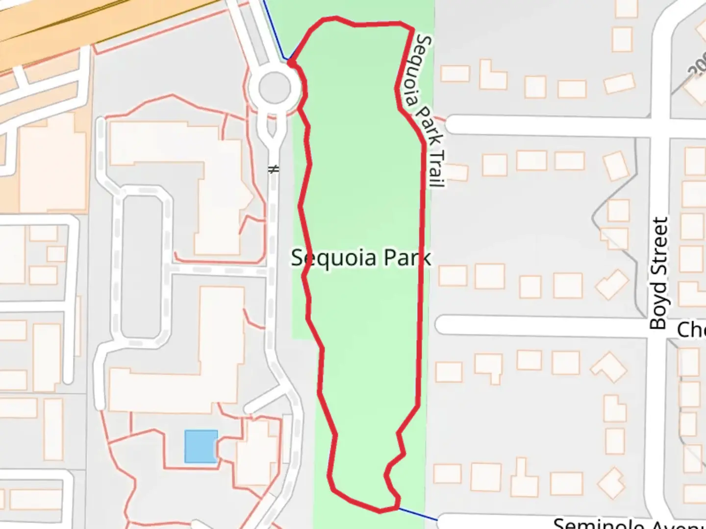 An image depicting the trail Sequoia Park Loop and its surrounding area.