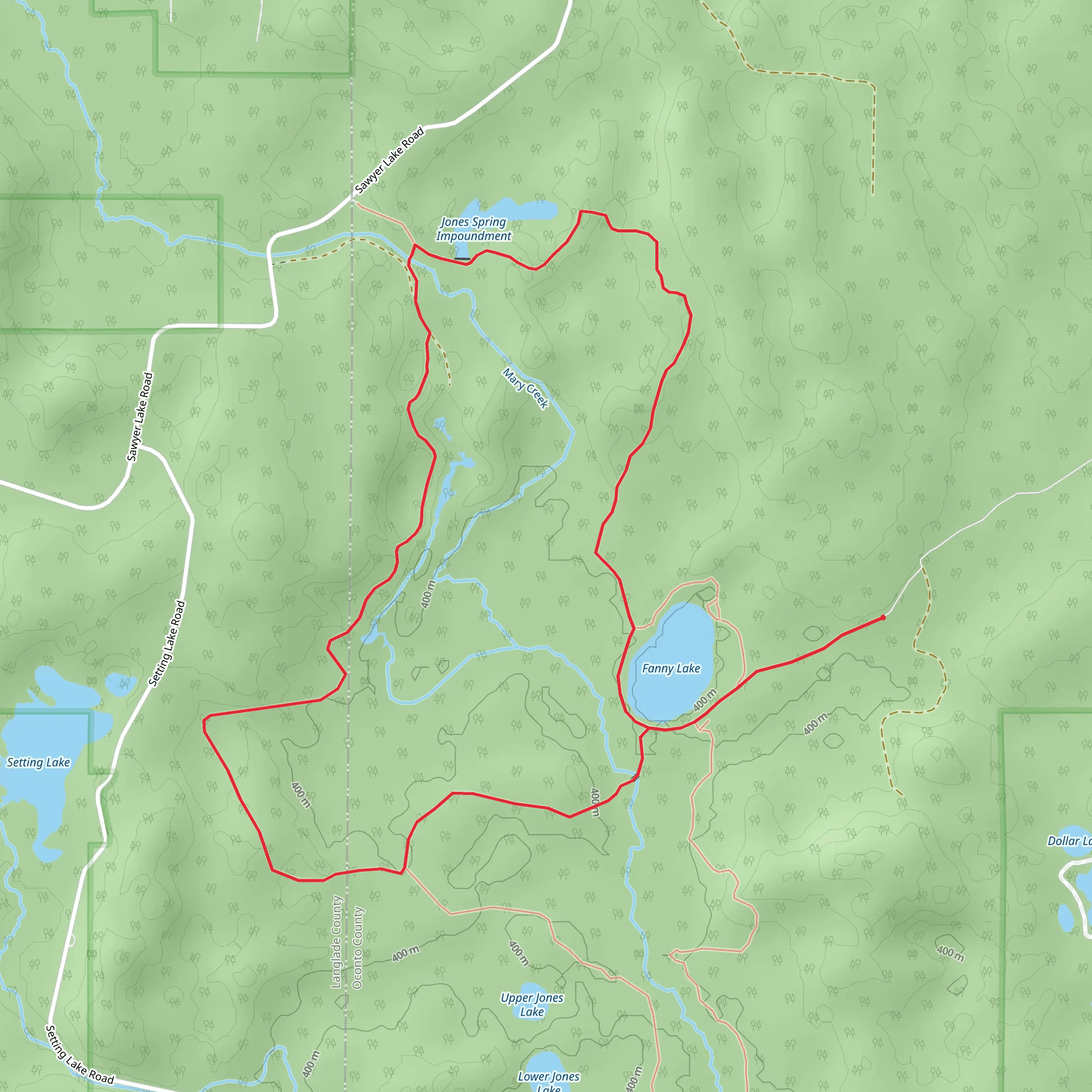 Jones Spring Impoundment - Fanny Lake Loop mobile static map