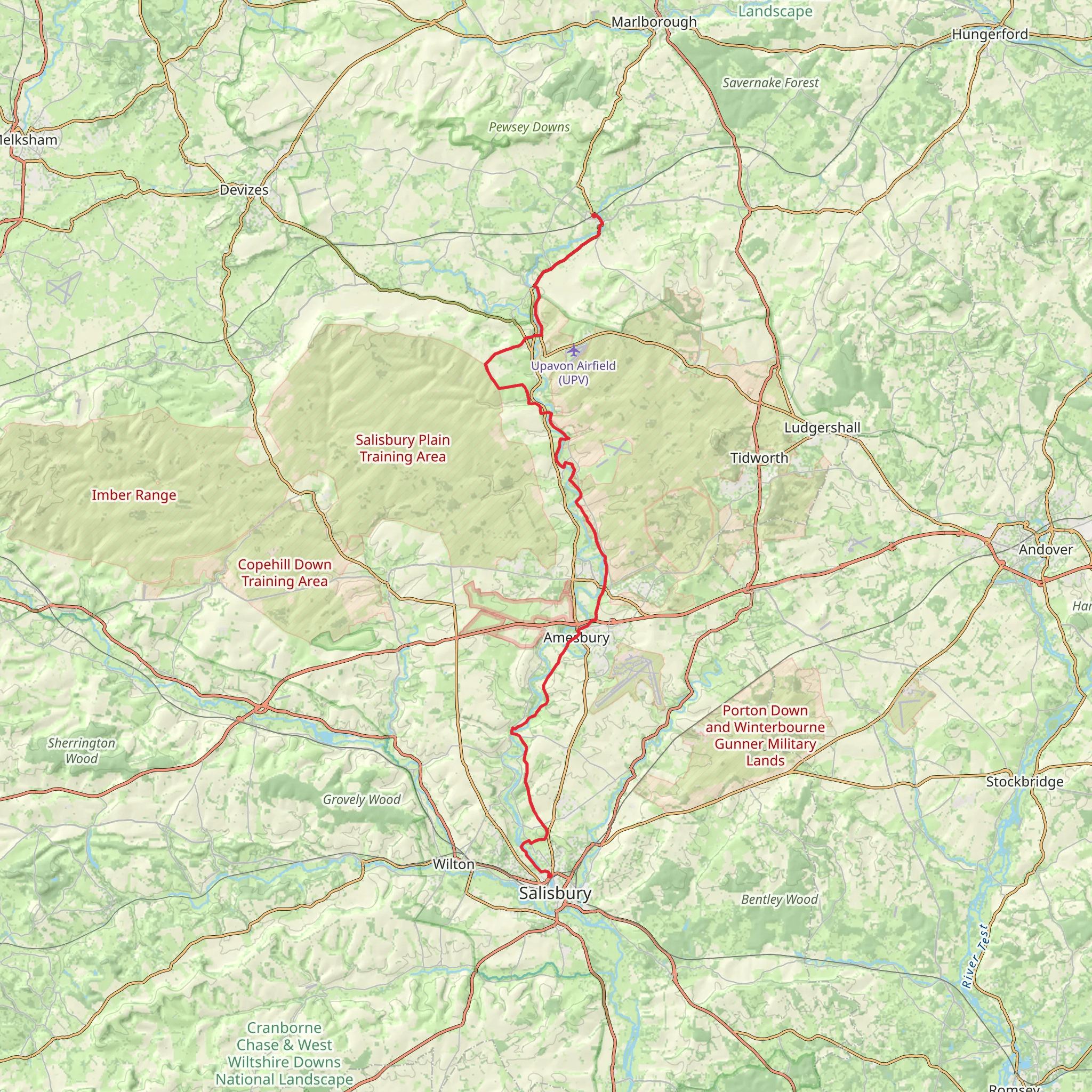 Avon River Walk from Pewsey to Salisbury mobile static map