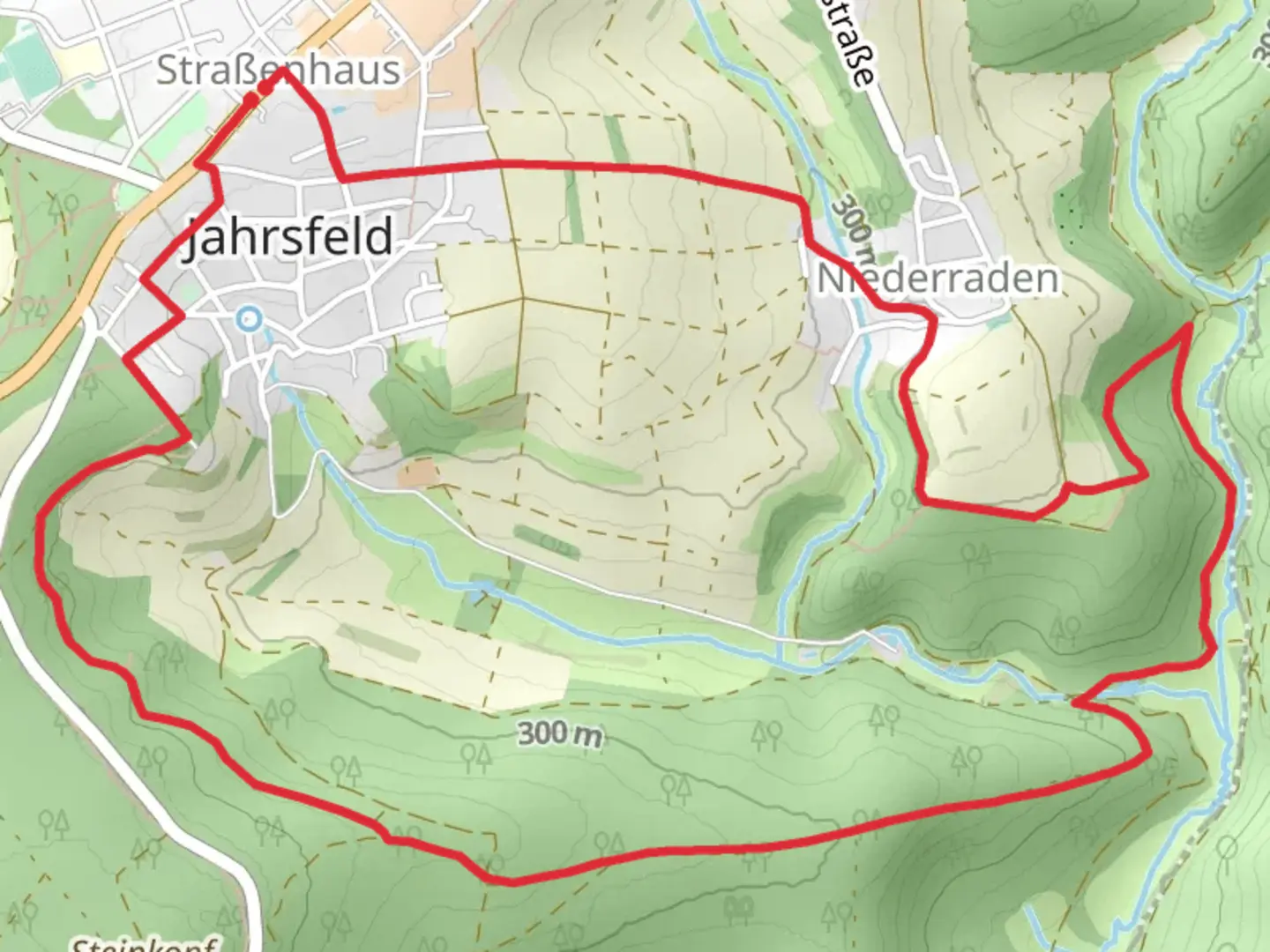 An image depicting the trail Straßenhaus Loop and its surrounding area.
