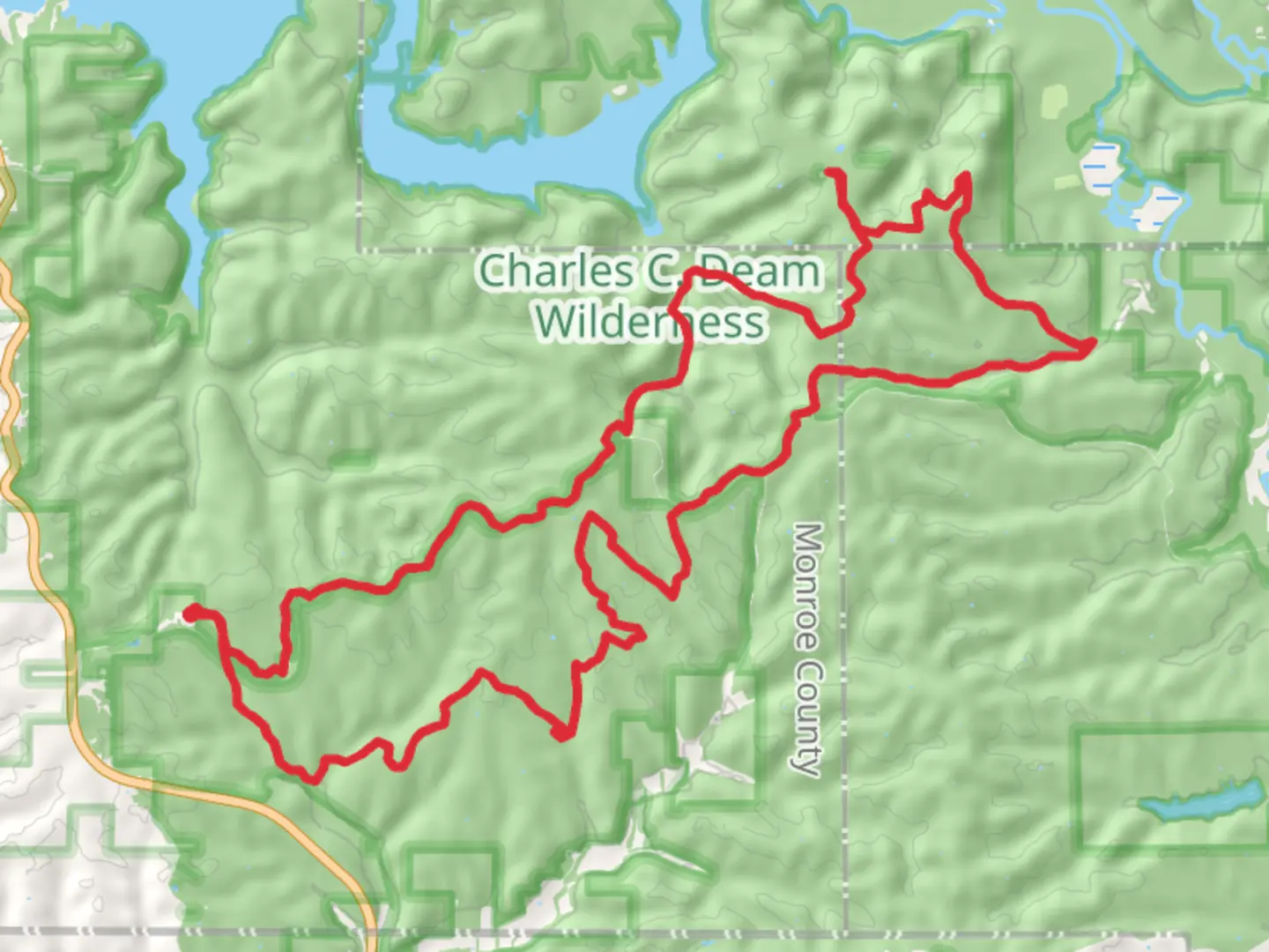 An image depicting the trail Grub Ridge Trail and Cope Hollow Loop Trail and its surrounding area.