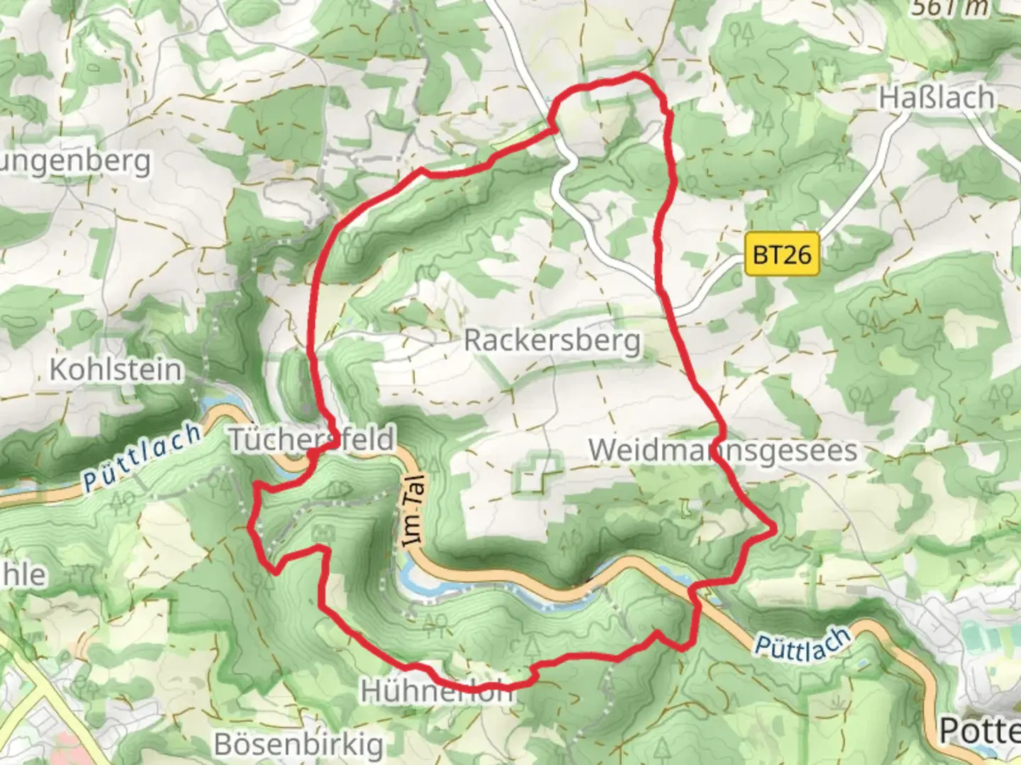 An image depicting the trail Tüchersfeld, Kleinlesau and Weidmannsgesees Loop and its surrounding area.