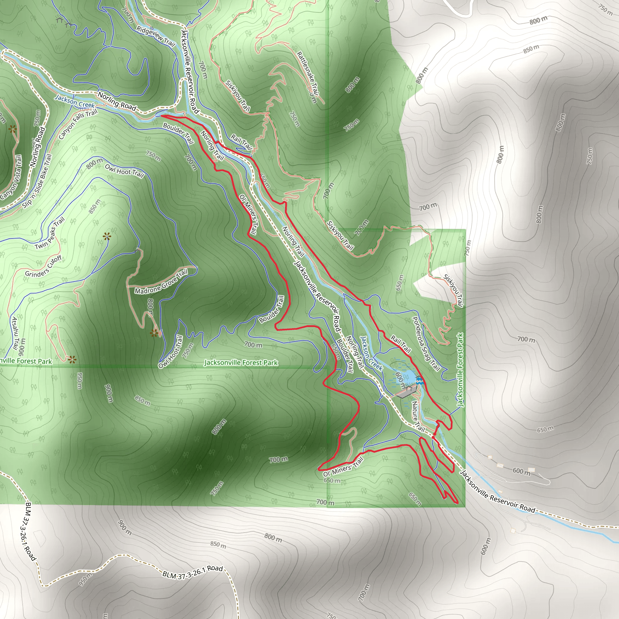 Ol' Miners' Trail and Jacksonville Reservoir Loop mobile static map