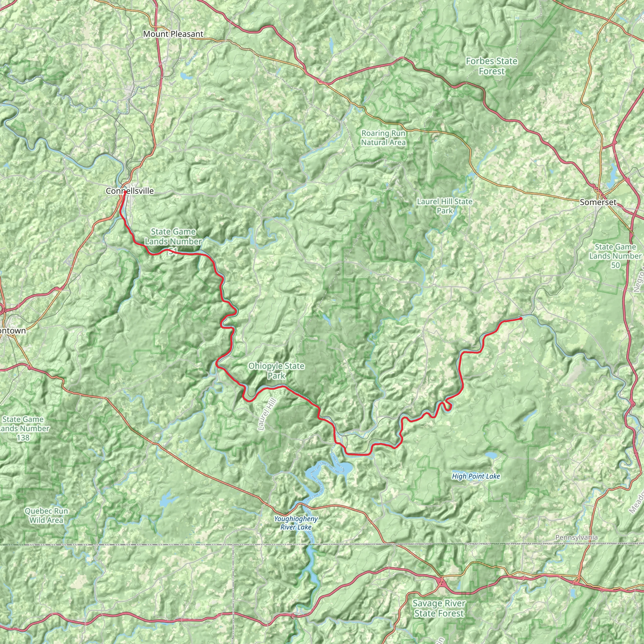 Connellsville to Rockwood via Great Allegheny Passage mobile static map