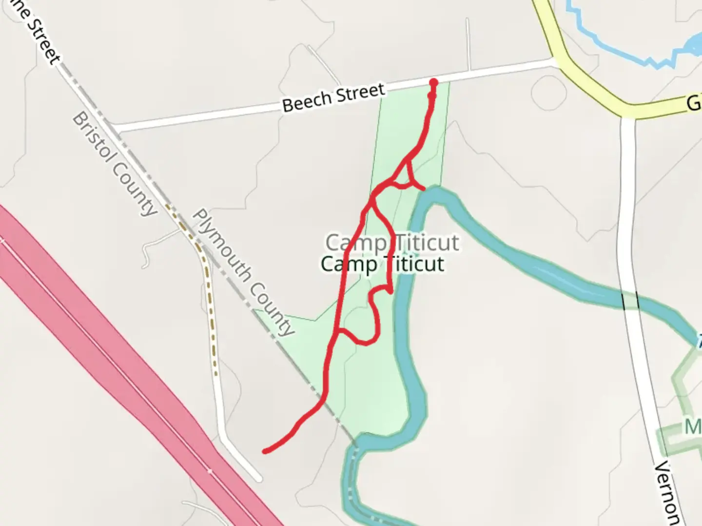An image depicting the trail Camp Titicut Loop and its surrounding area.