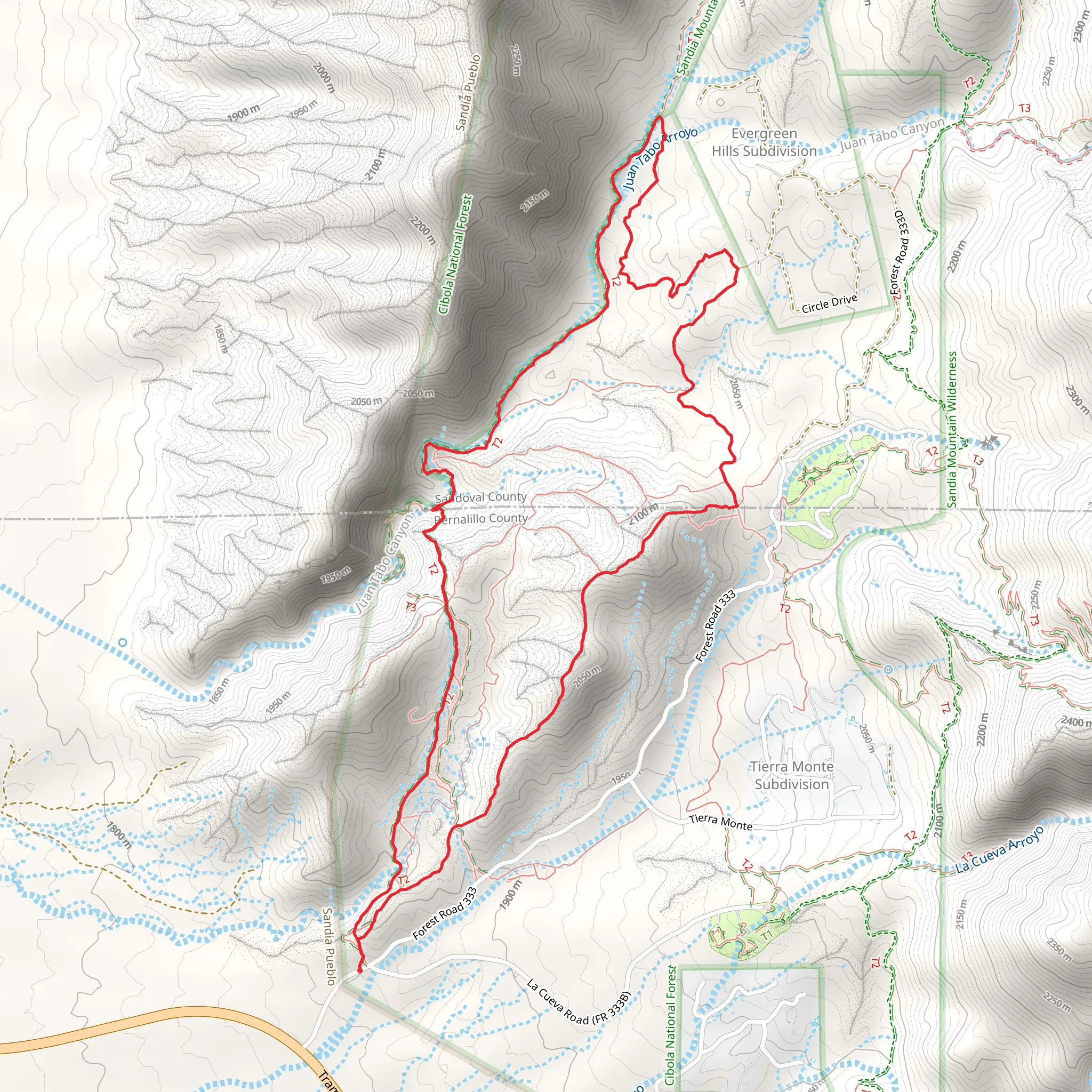 Juan Tabo Cabin Trail, Pinon Trail and Jaral Loop Trail mobile static map