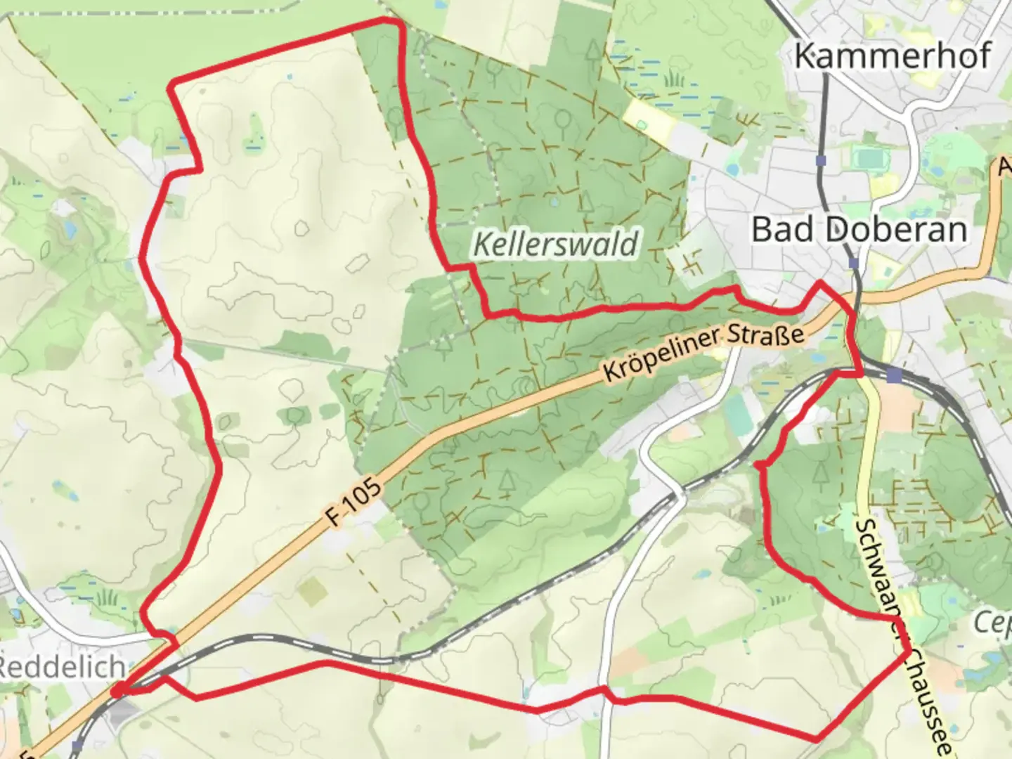An image depicting the trail Reddelich to Bad Doberan Loop via Kellerswald and its surrounding area.