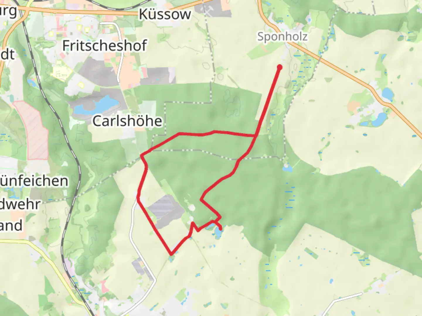 An image depicting the trail Burg Stargarder via Gruene Runde NeubrandenburgKreuzbruchhof and its surrounding area.