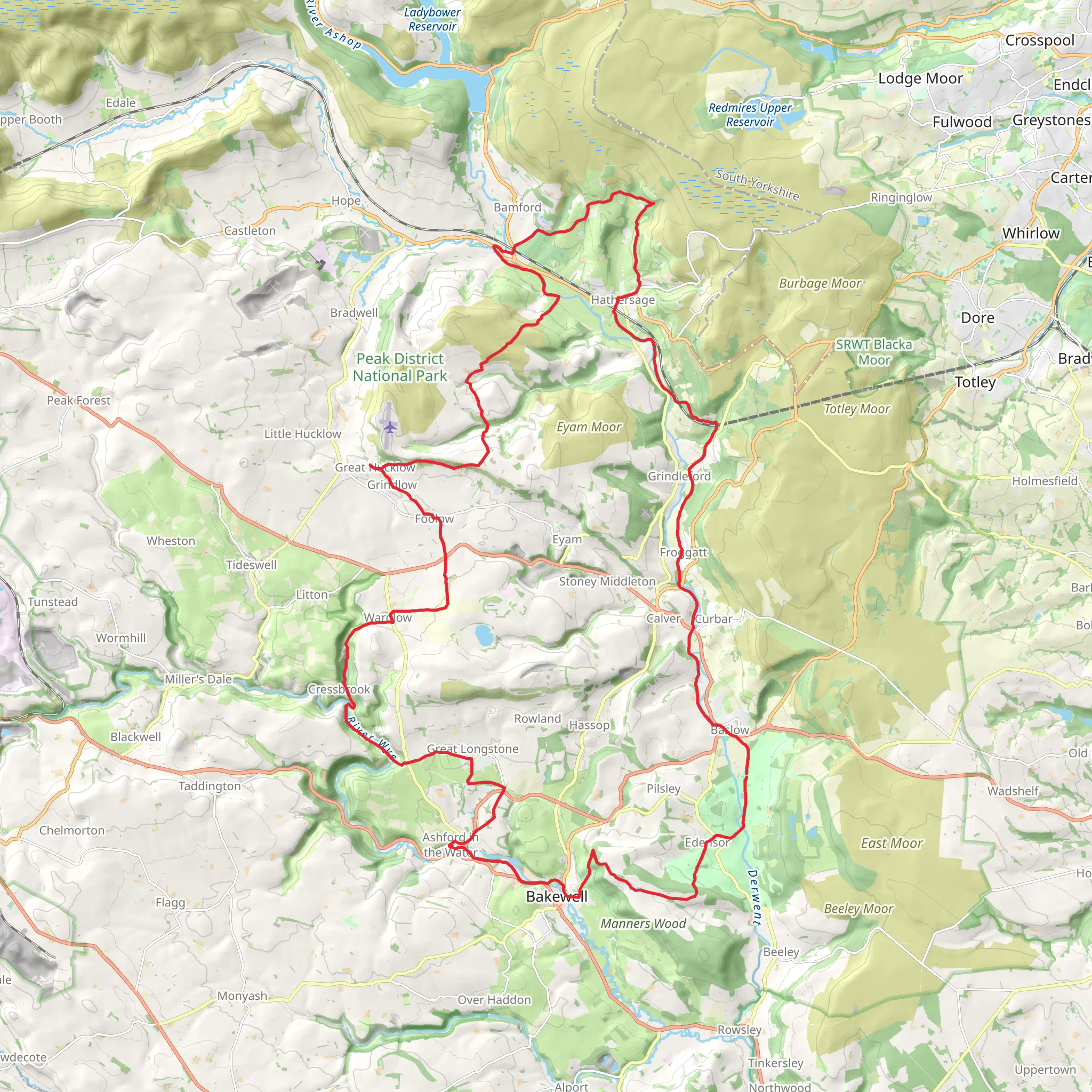 Ashford-in-the-Water Loop via Derwent Valley and Monsal Trail mobile static map