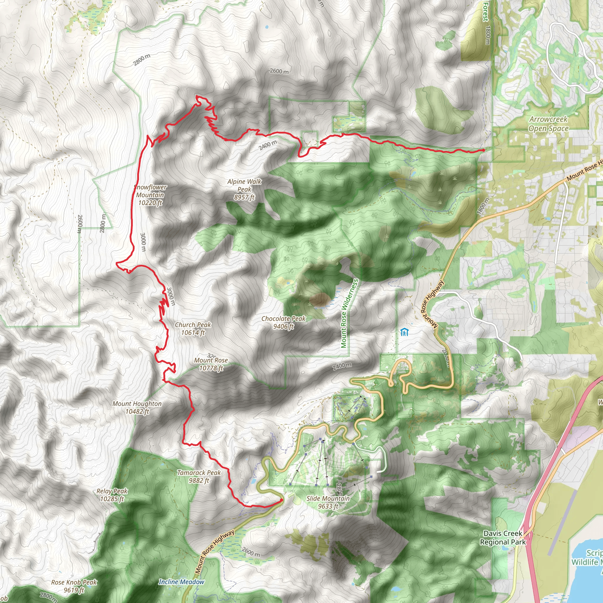 Tahoe Rim and Upper Thomas Creek Trail from Mount Rose Summit mobile static map