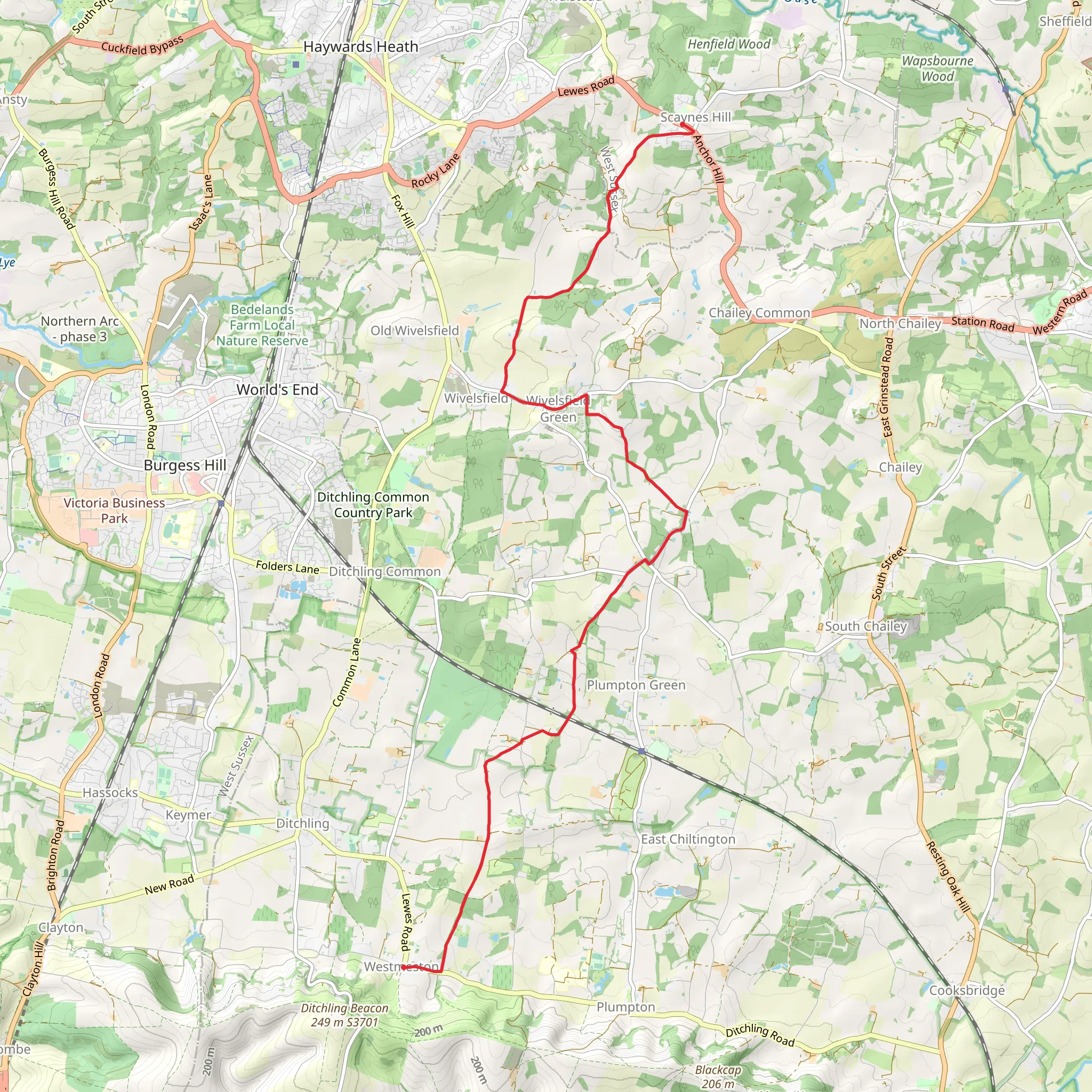 Scaynes Hill to Westmeston Walk mobile static map