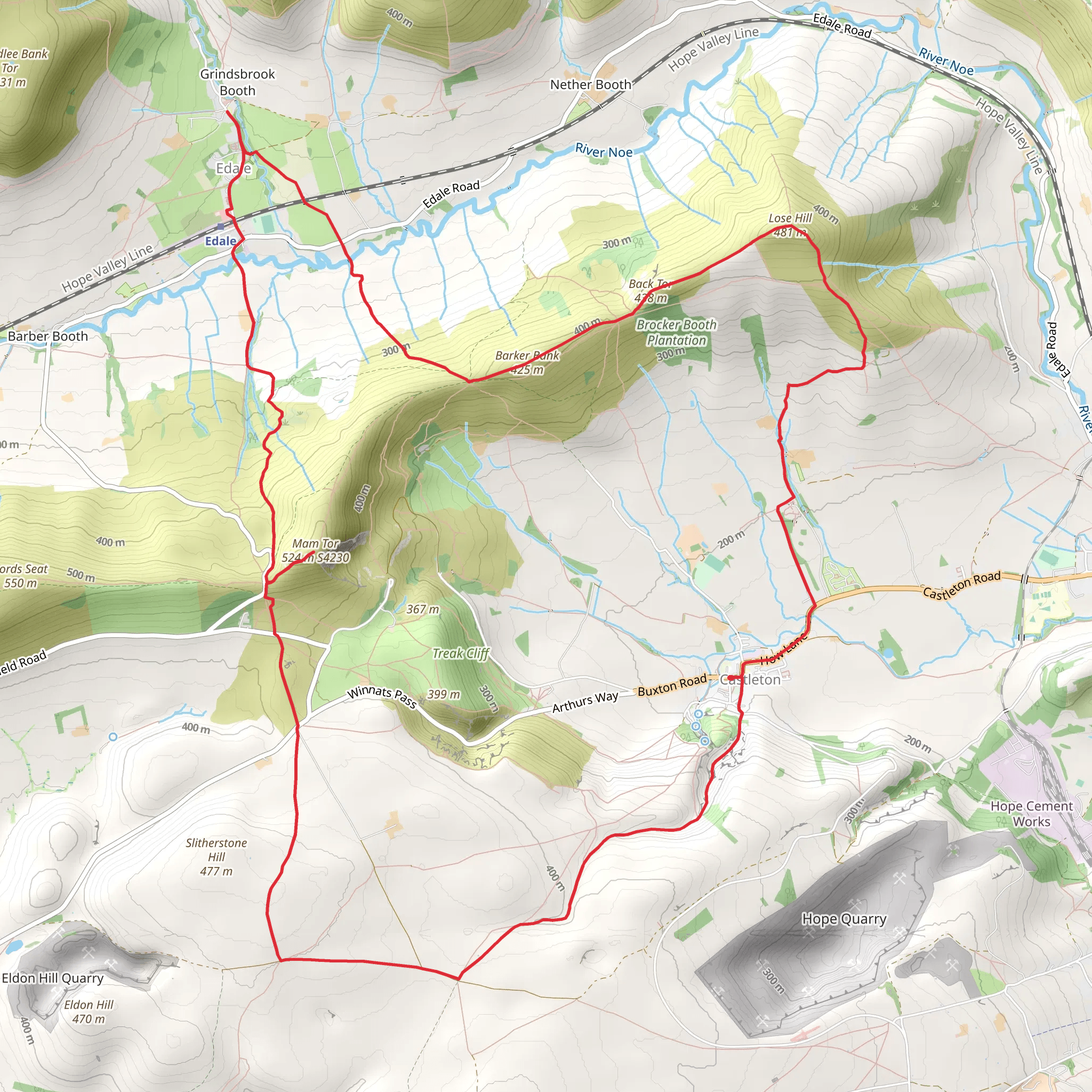 Mam Tor, Back Tor and Lose Hill Loop from Castleton mobile static map