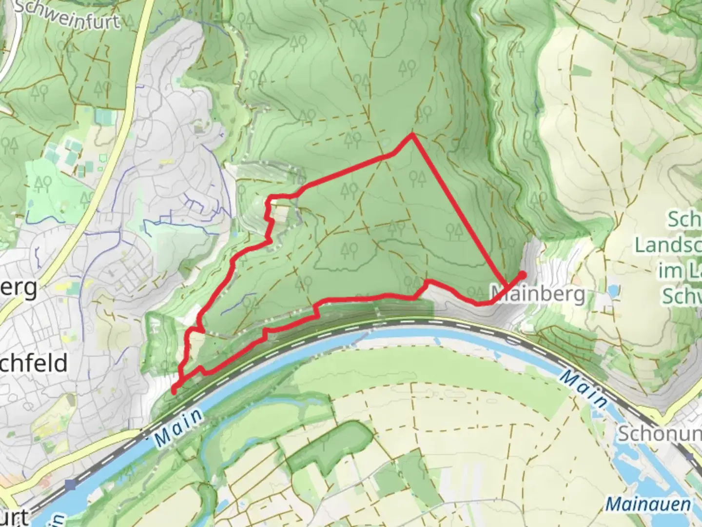An image depicting the trail Höllental und Mainblick Schweinfurt and its surrounding area.