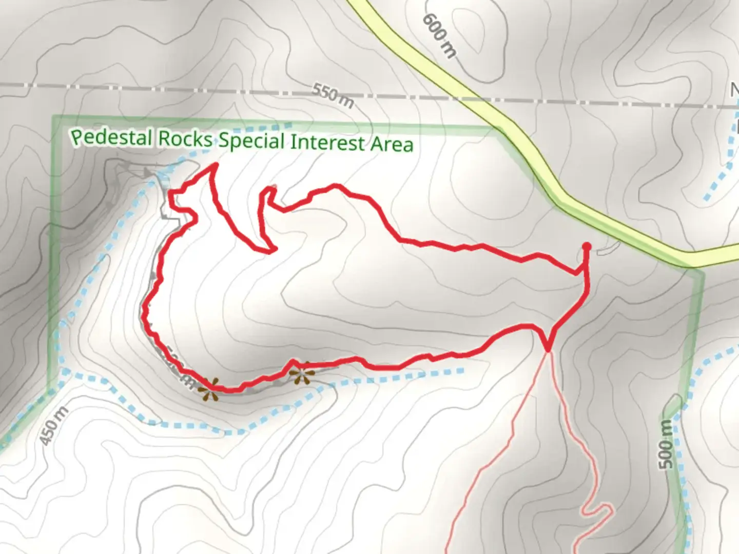 An image depicting the trail Kings Bluff Loop and its surrounding area.