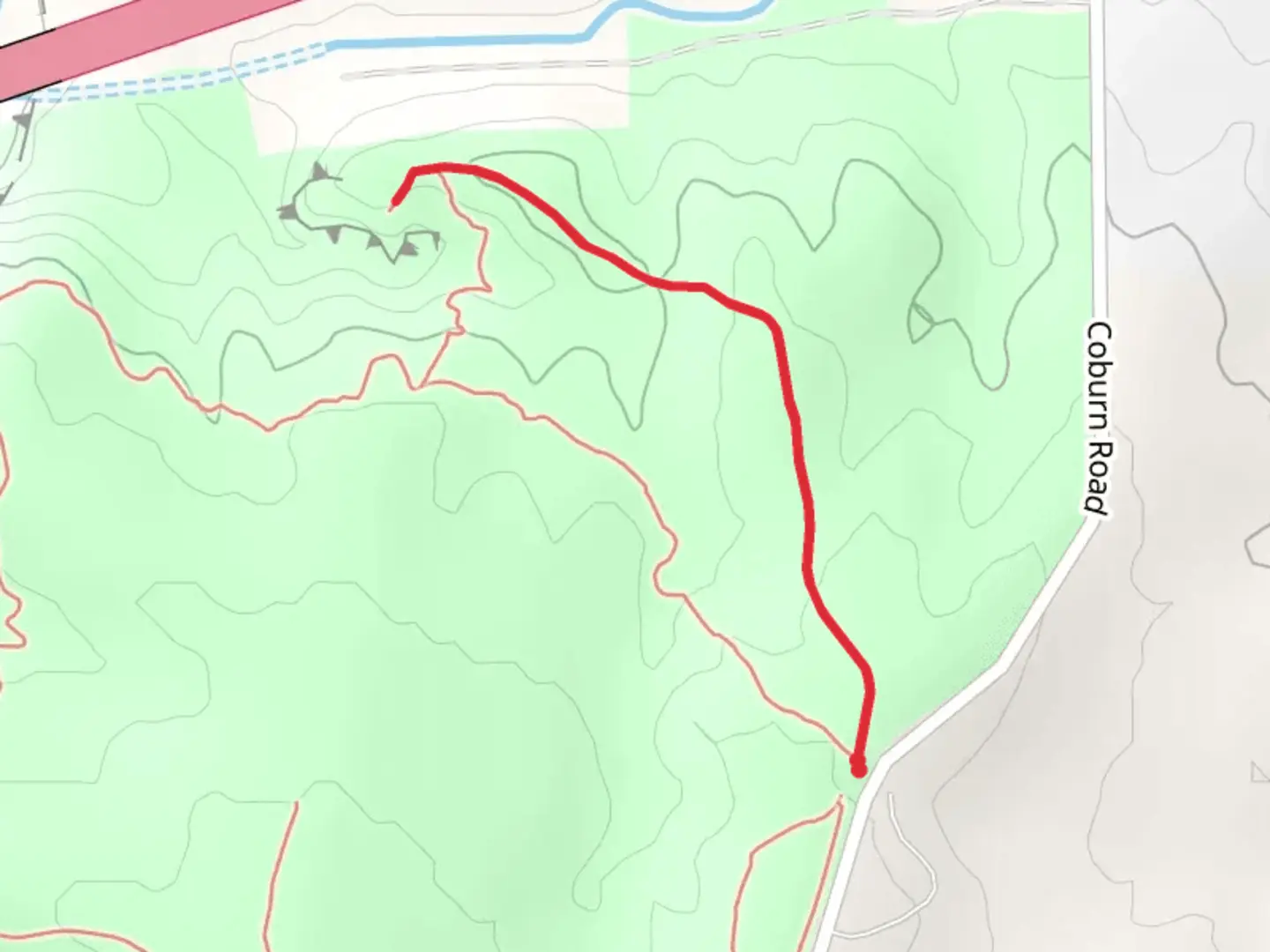 An image depicting the trail Coburn Road Out and Back and its surrounding area.