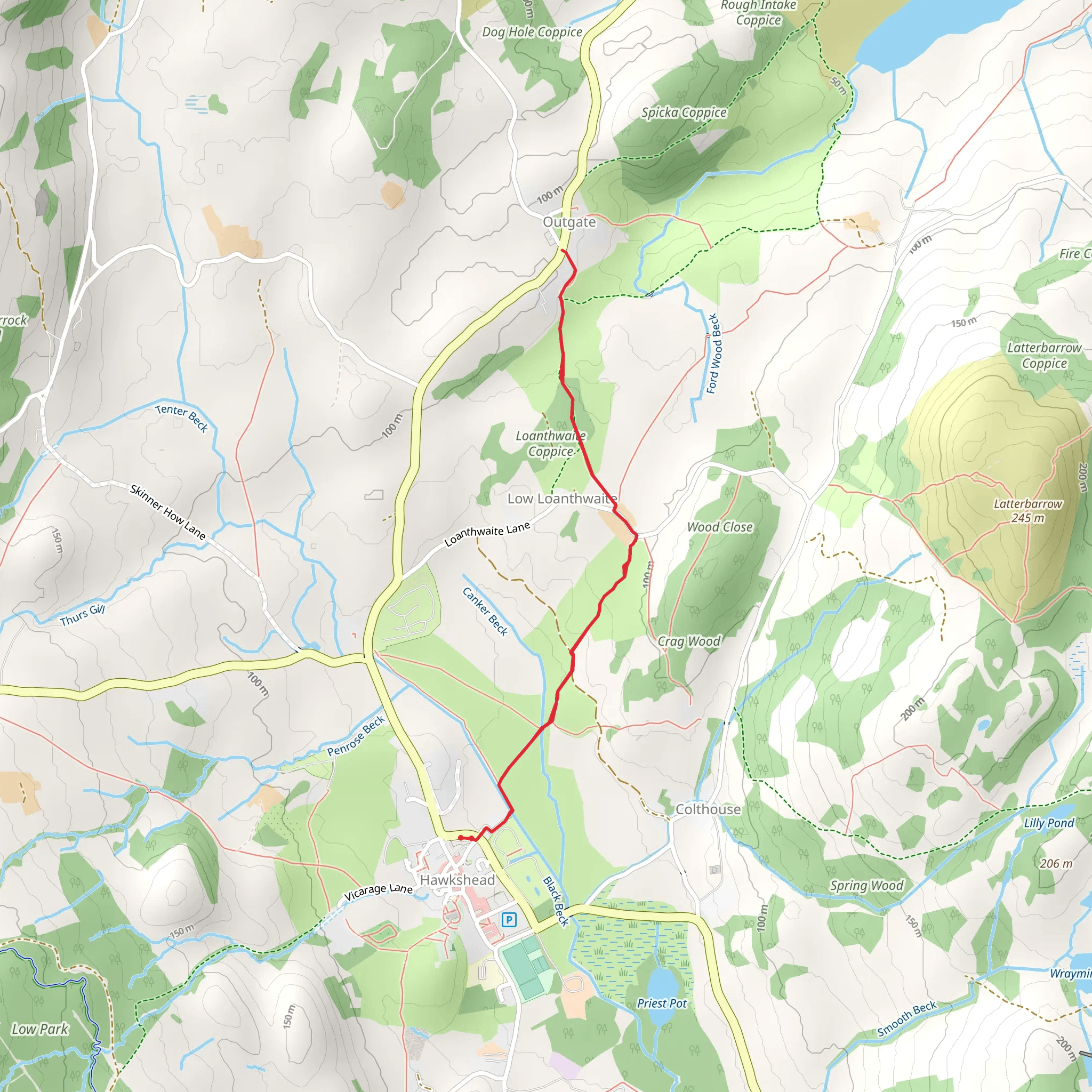 Hawkshead to Outgate Walk mobile static map