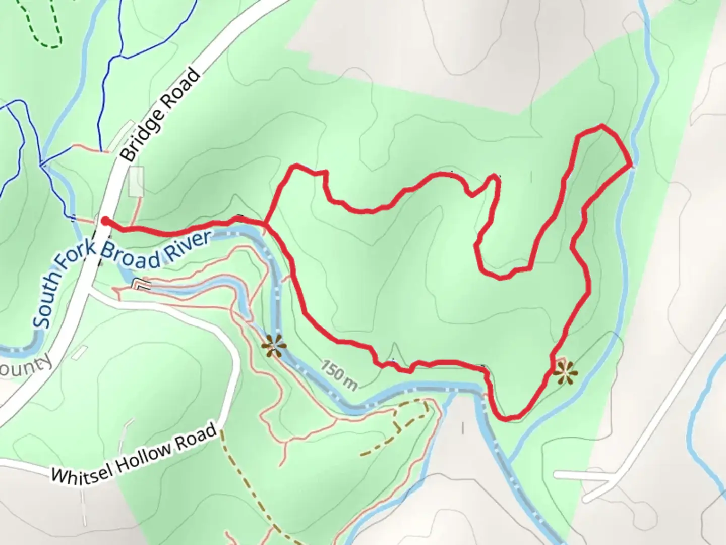 An image depicting the trail Loop along South Fork Broad River and its surrounding area.