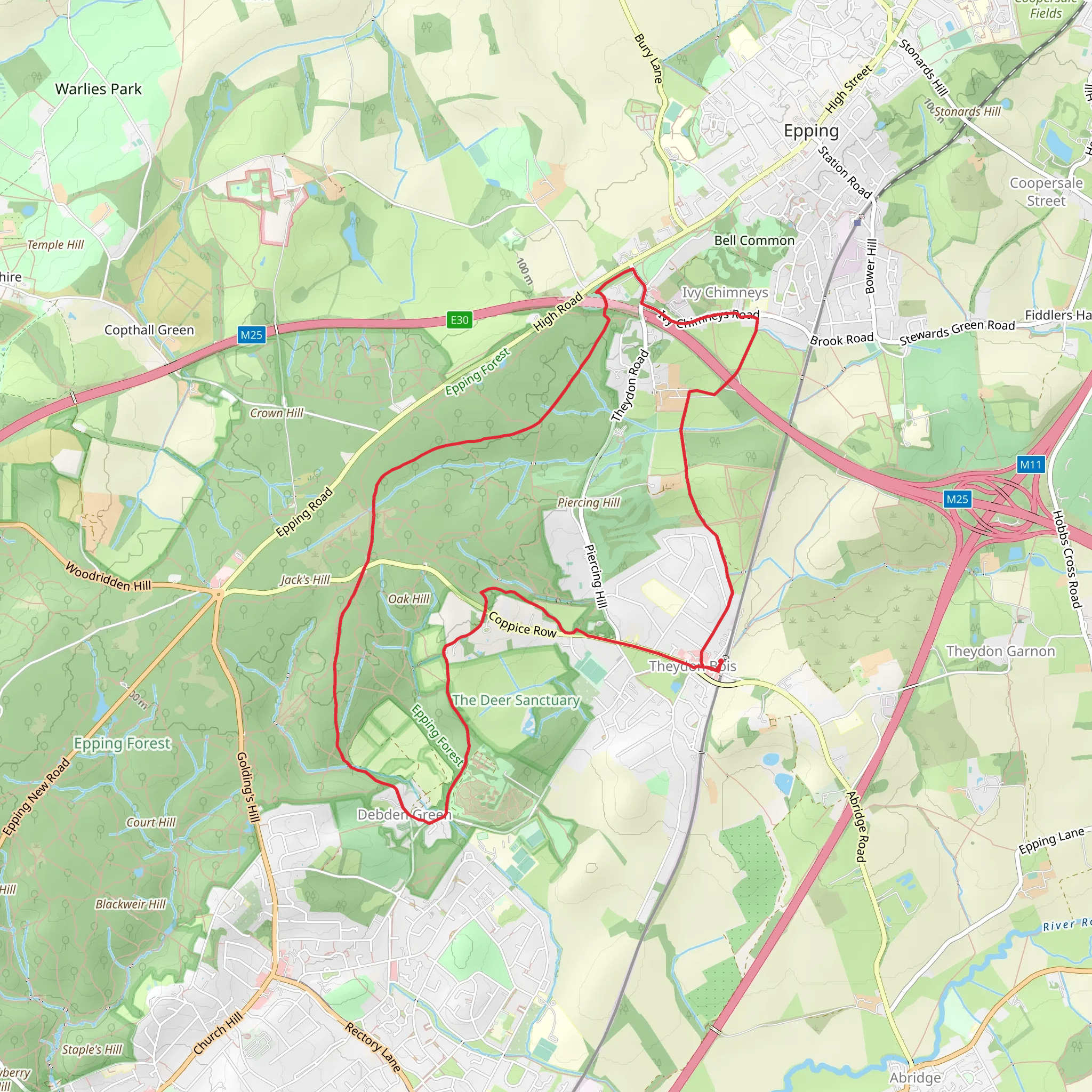 Theydon Bois - Ivy Chimneys and Debden Green Loop mobile static map