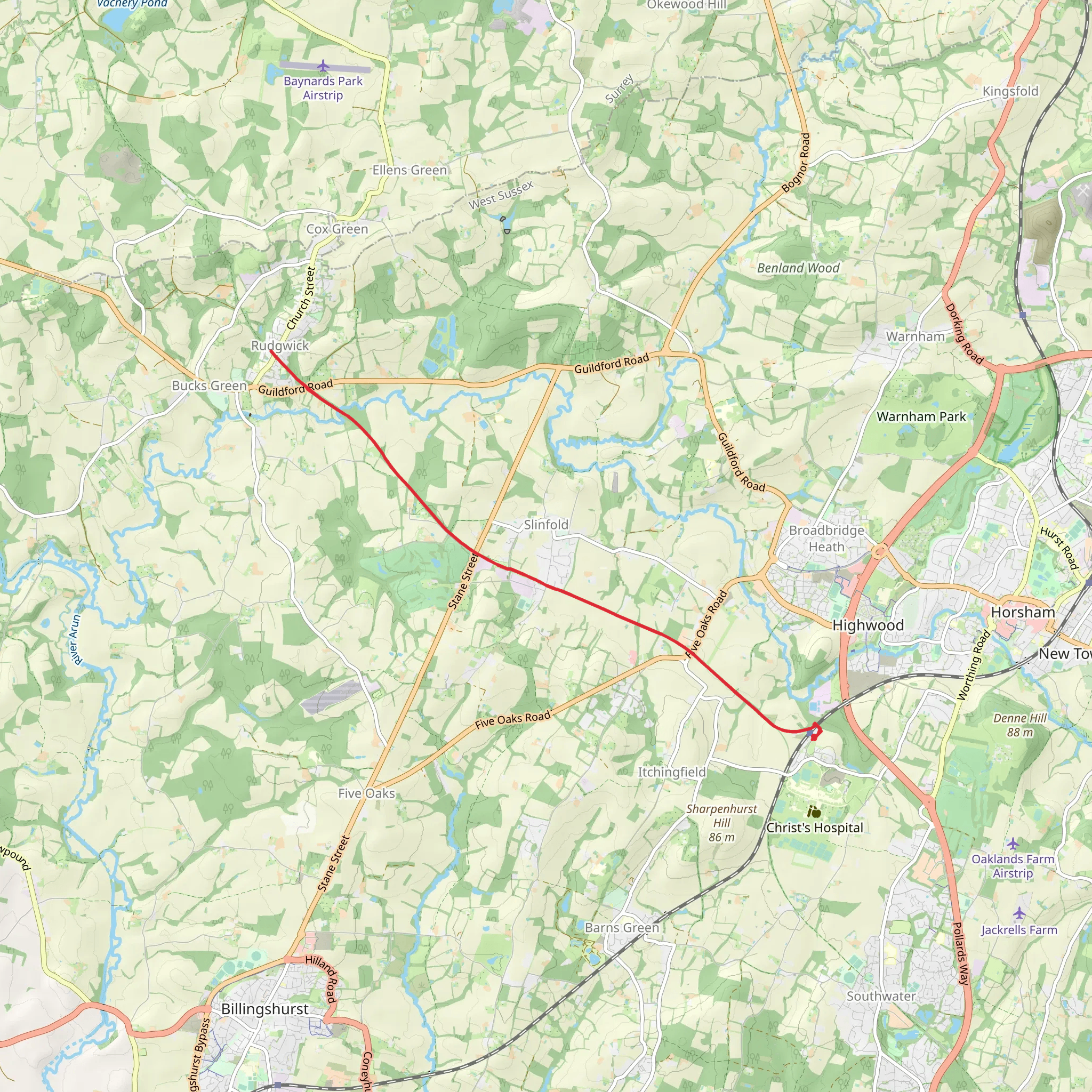 Christ's Hospital to Rudgwick Walk mobile static map