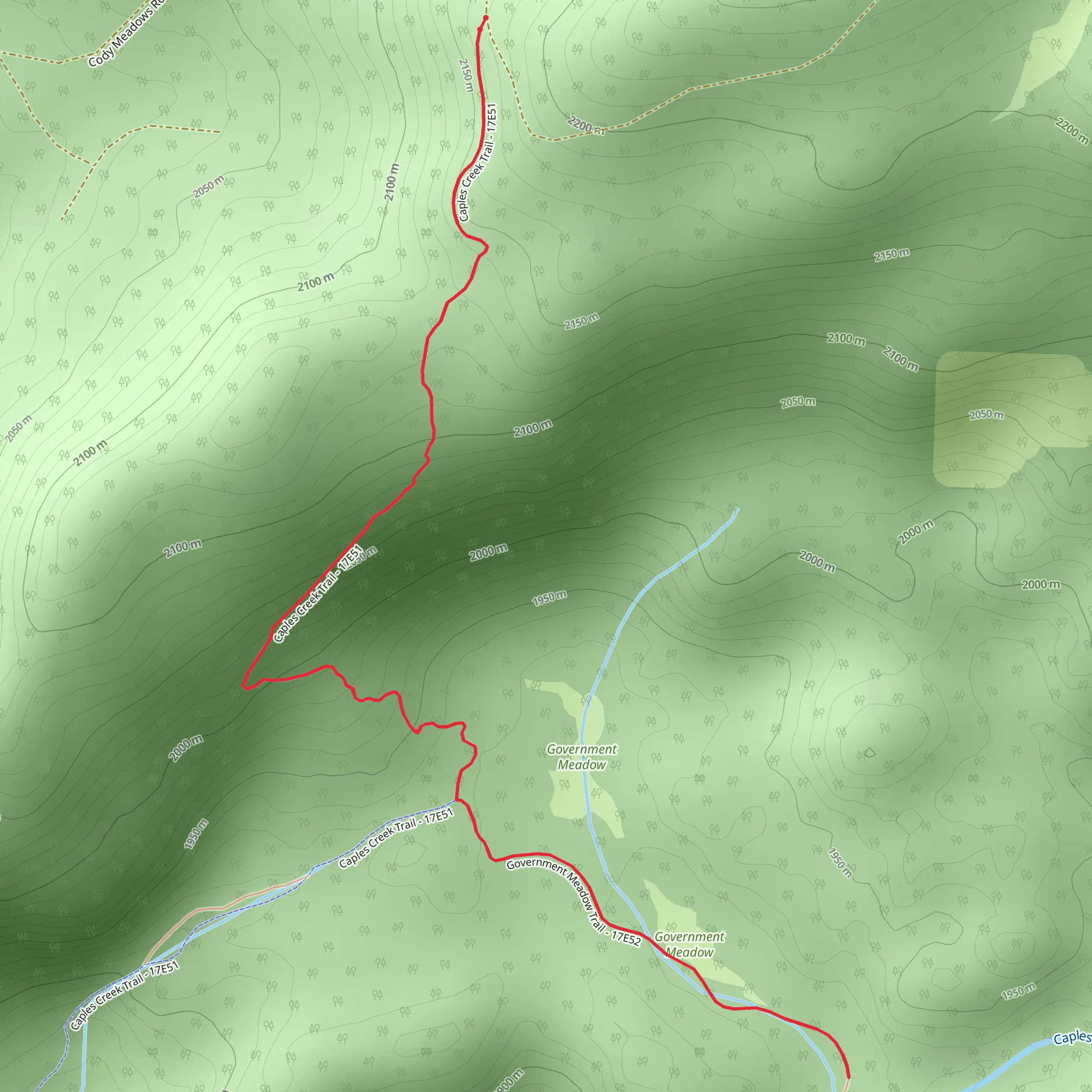 Government Meadow Trail via Caples Creek Trail mobile static map