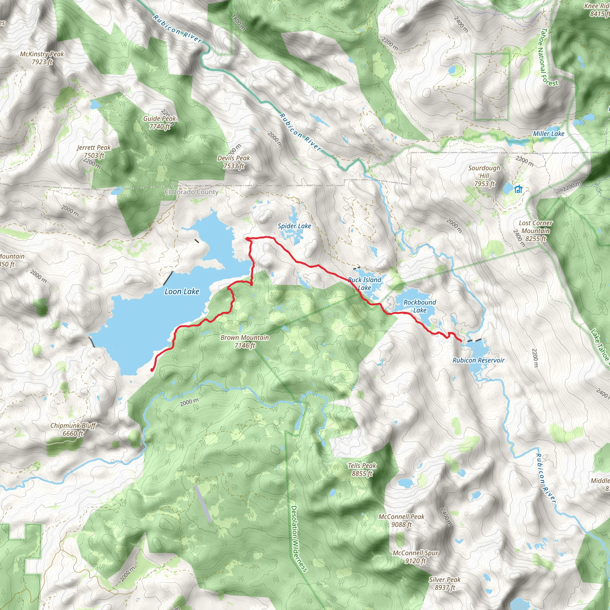 Rockbound Lake and Rubicon River via Rubicon Trail mobile static map