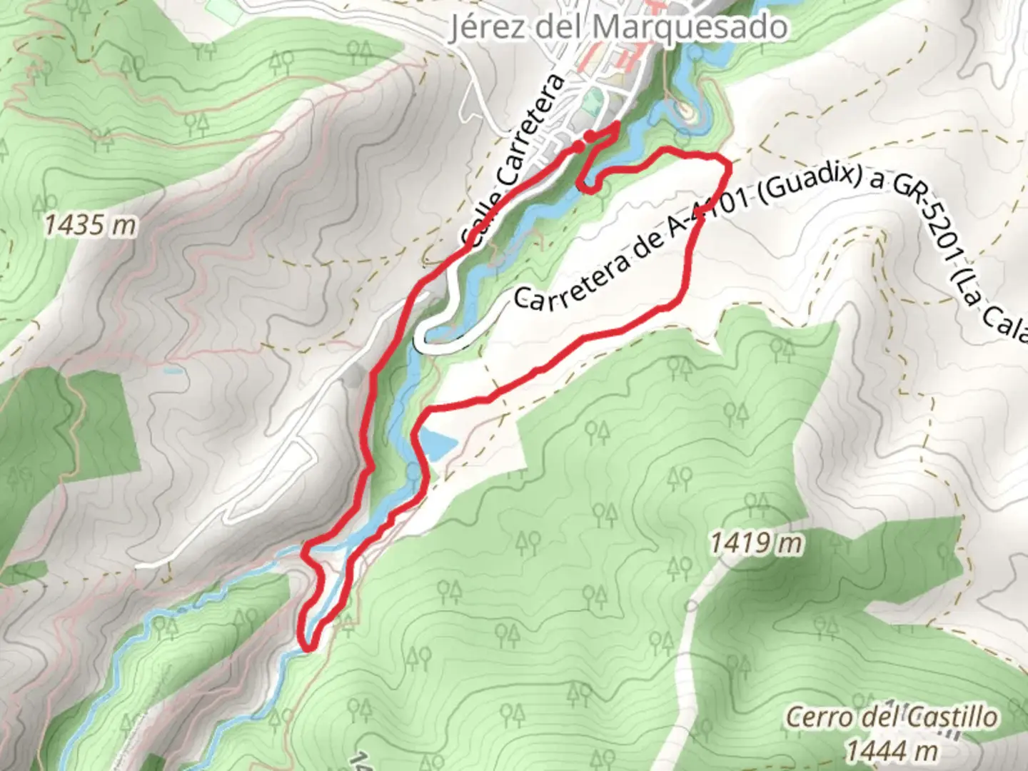 An image depicting the trail Jerez del Marquesado and its surrounding area.
