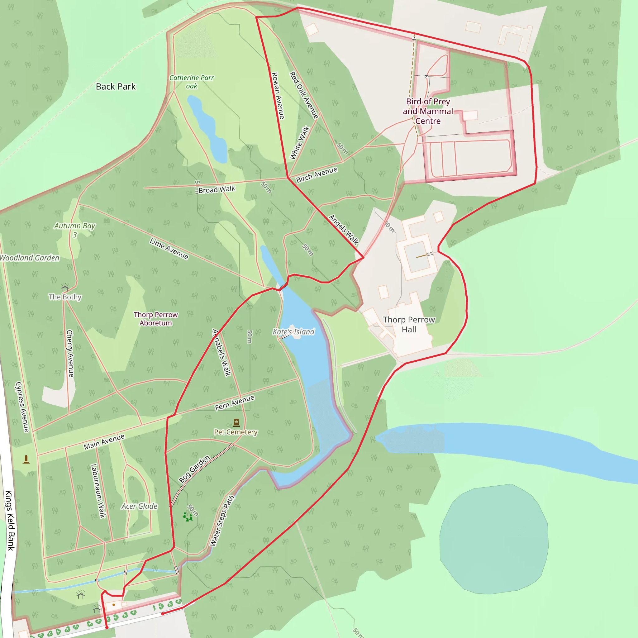 Thorp Perrow Arboretum Loop mobile static map