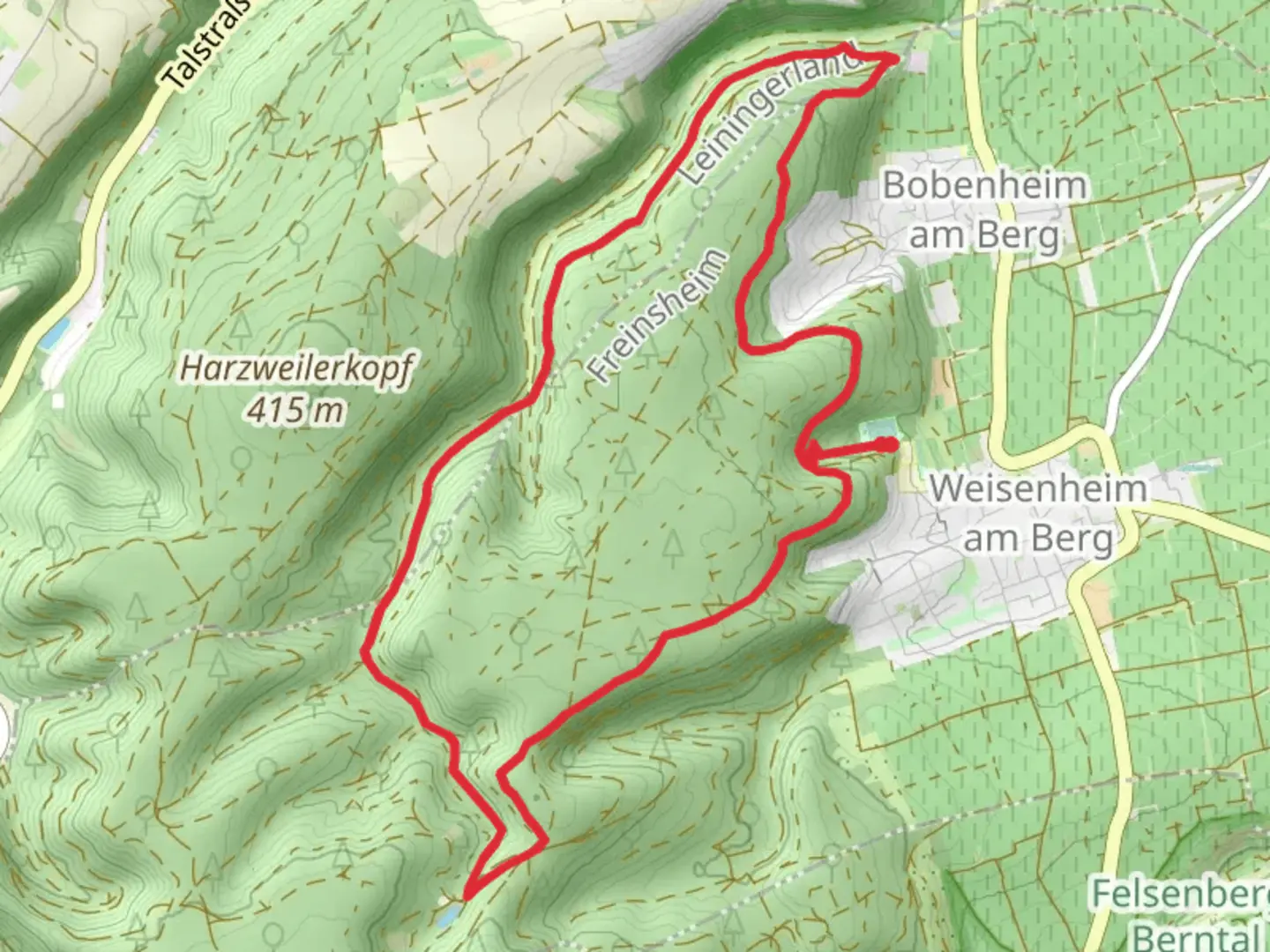 An image depicting the trail Wasserwerk, Am Hauschen and ungeheuersee Loop via Weisenheim am Berg RW 1 and its surrounding area.