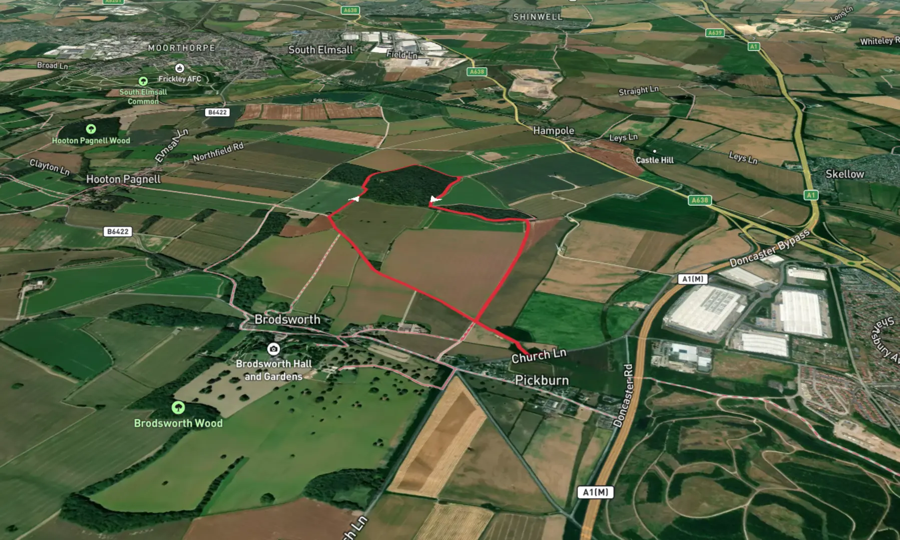 An image depicting the trail Green Hills and Hampole Wood Loop and its surrounding area.