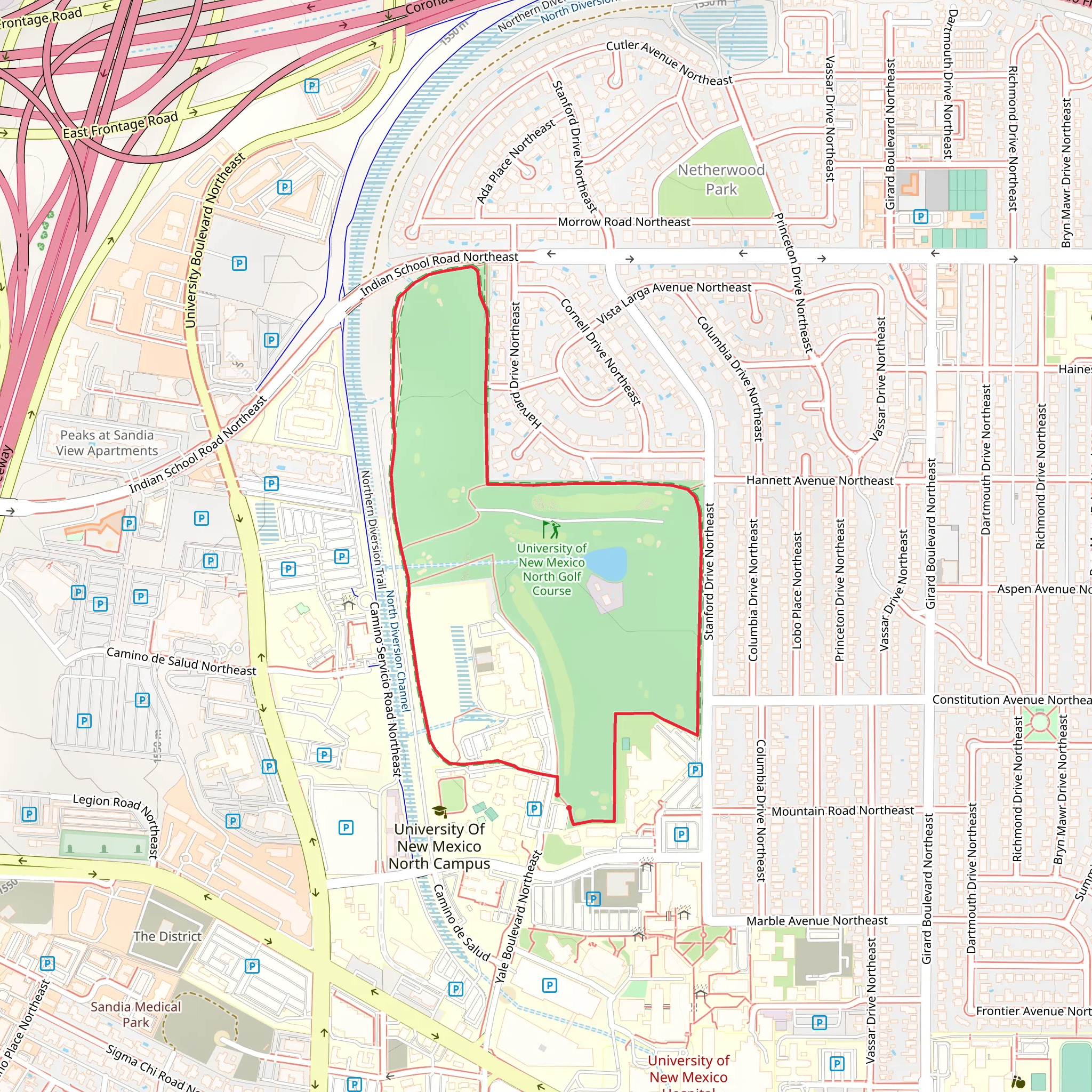 University of New Mexico North Golf Course Loop mobile static map