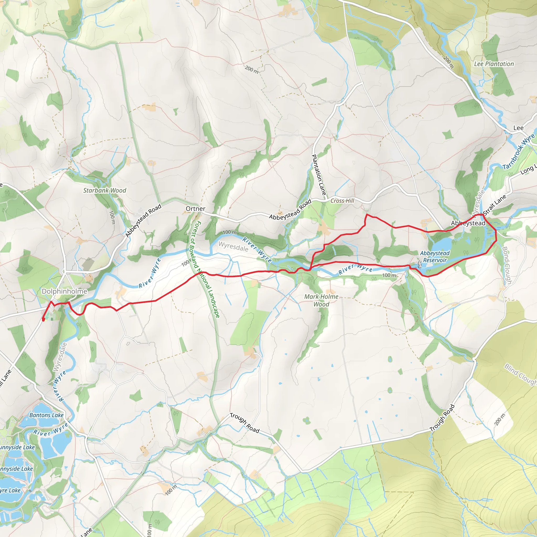 Abbeystead Reservoir and Long Wood Loop mobile static map