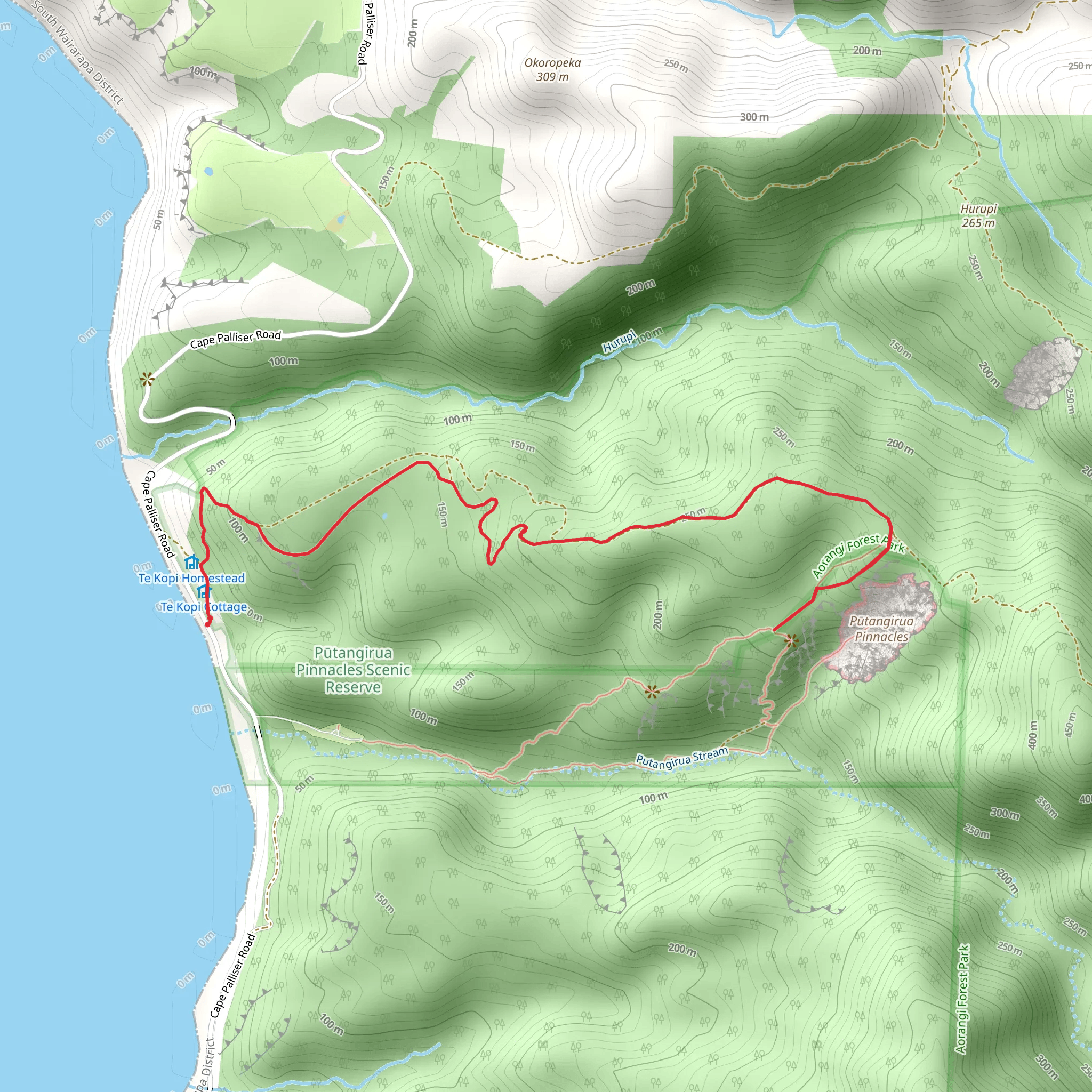 Pinnacles Lookout from Te Kopi mobile static map